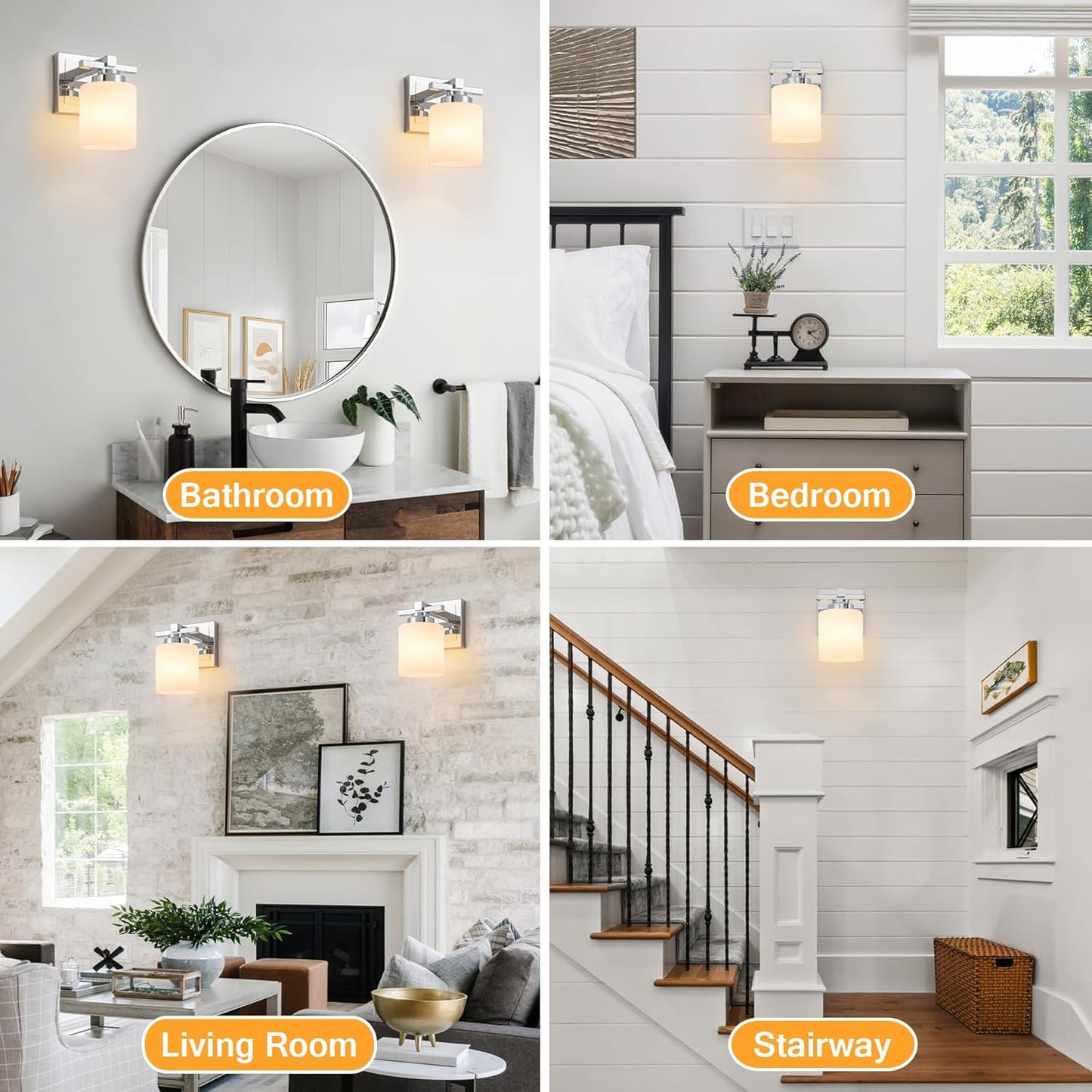 1 Light Modern Bathroom Light Fixtures Over Mirror, Chrome Vanity Lights for Bathroom Wall Sconces with Milky White Glass Shades, E26 Socket (Bulbs Not Included)