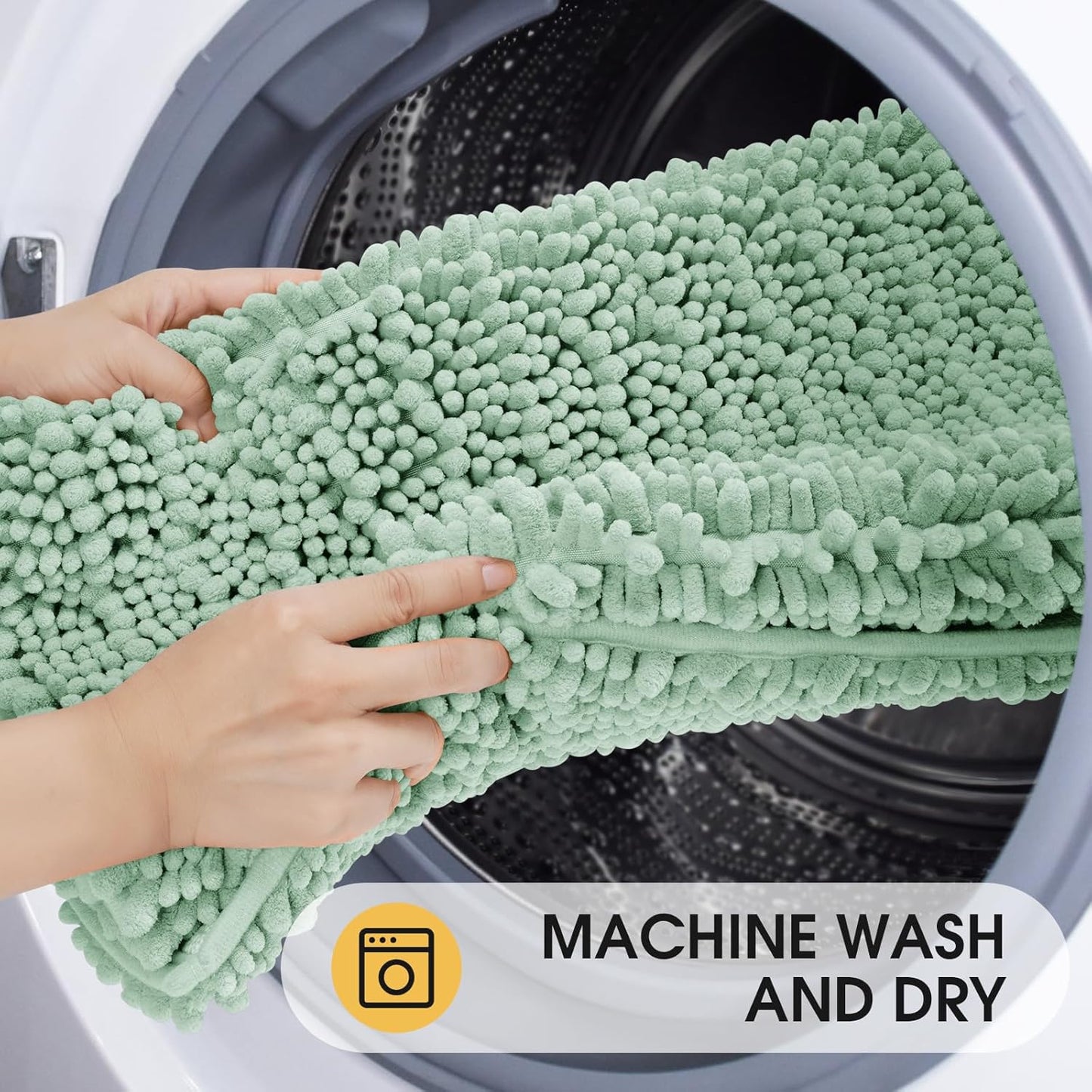 ACCUMTEK Upgrade Luxury 2 Piece Sage Green Toilet Bathroom Rug Mat 60"x20"+32"x20", Ultra Soft Thick Absorbent Bath Mats, Non Slip Chenille Toilet Mat for Bathroom, Bedroom, Kitchen, Shower, Tub