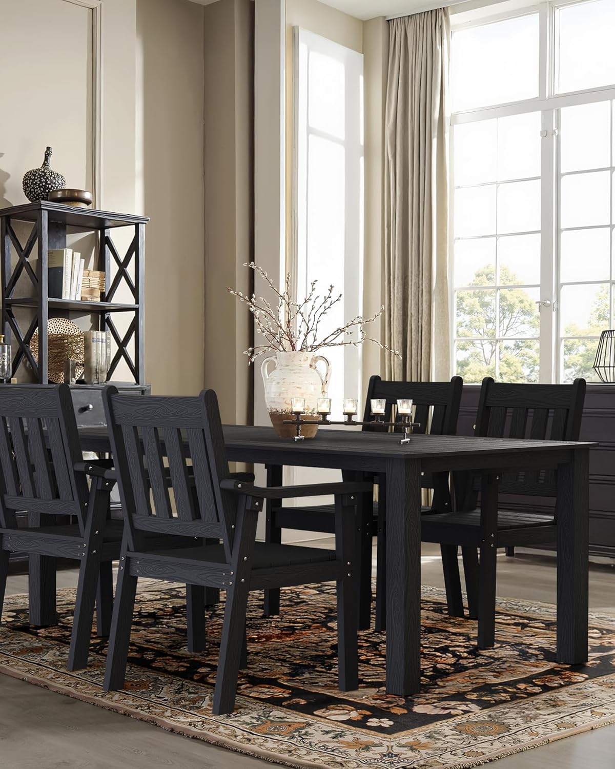 YEFU Patio Dining Chairs Set of 4: All Weather Outdoor Dining Chairs with Wide Curved Seat and Backrest - Outdoor Furniture Plastic for Outside Backyard/Garden/Porch/Deck 350lbs Capacity Black