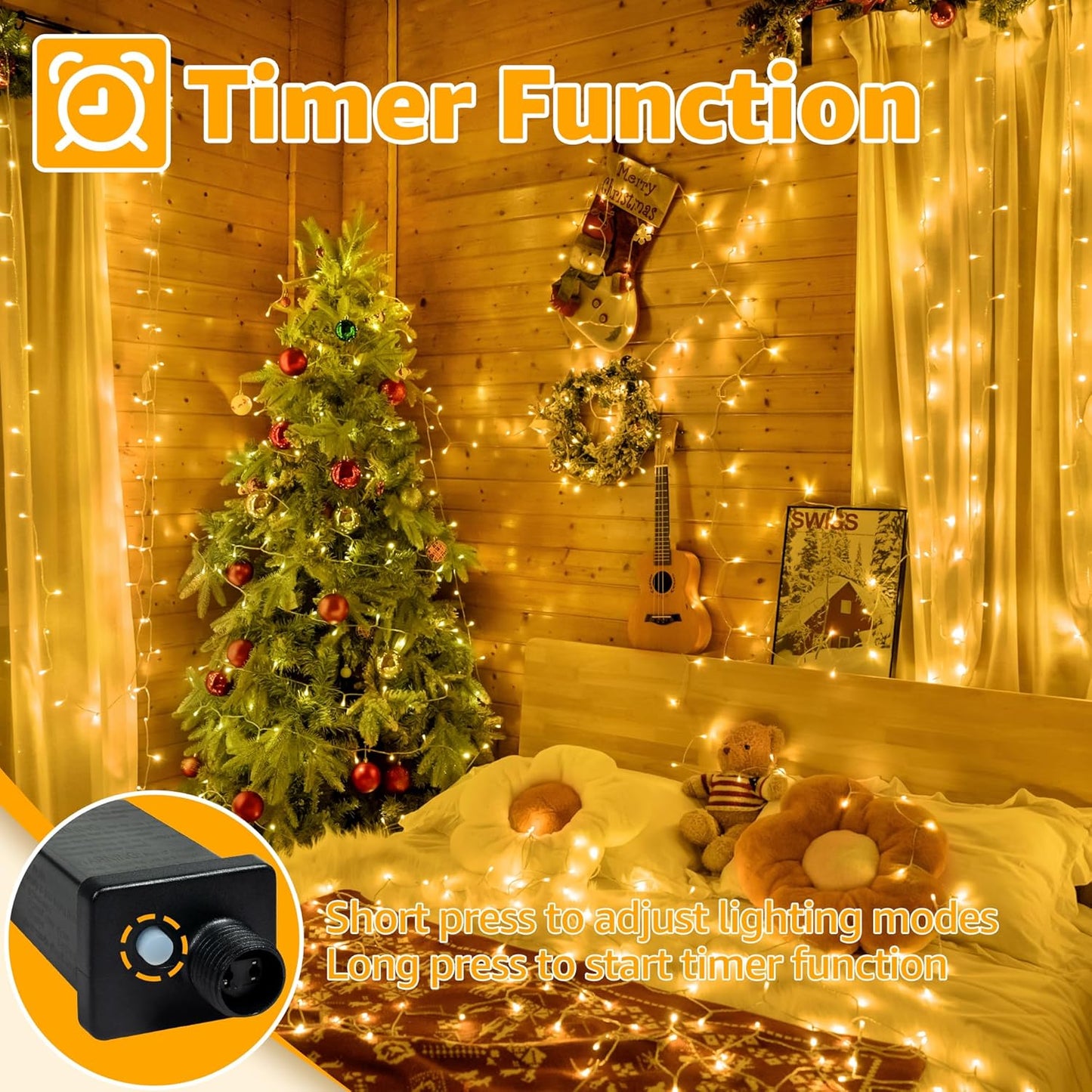 Ollny 120LED 40FT String Lights, Waterproof Connectable Christmas Lights with Timer 8 Modes, Warm White Plug in Fairy Light for Indoor Outdoor Bedroom Xmas Tree Holiday Party Decorations