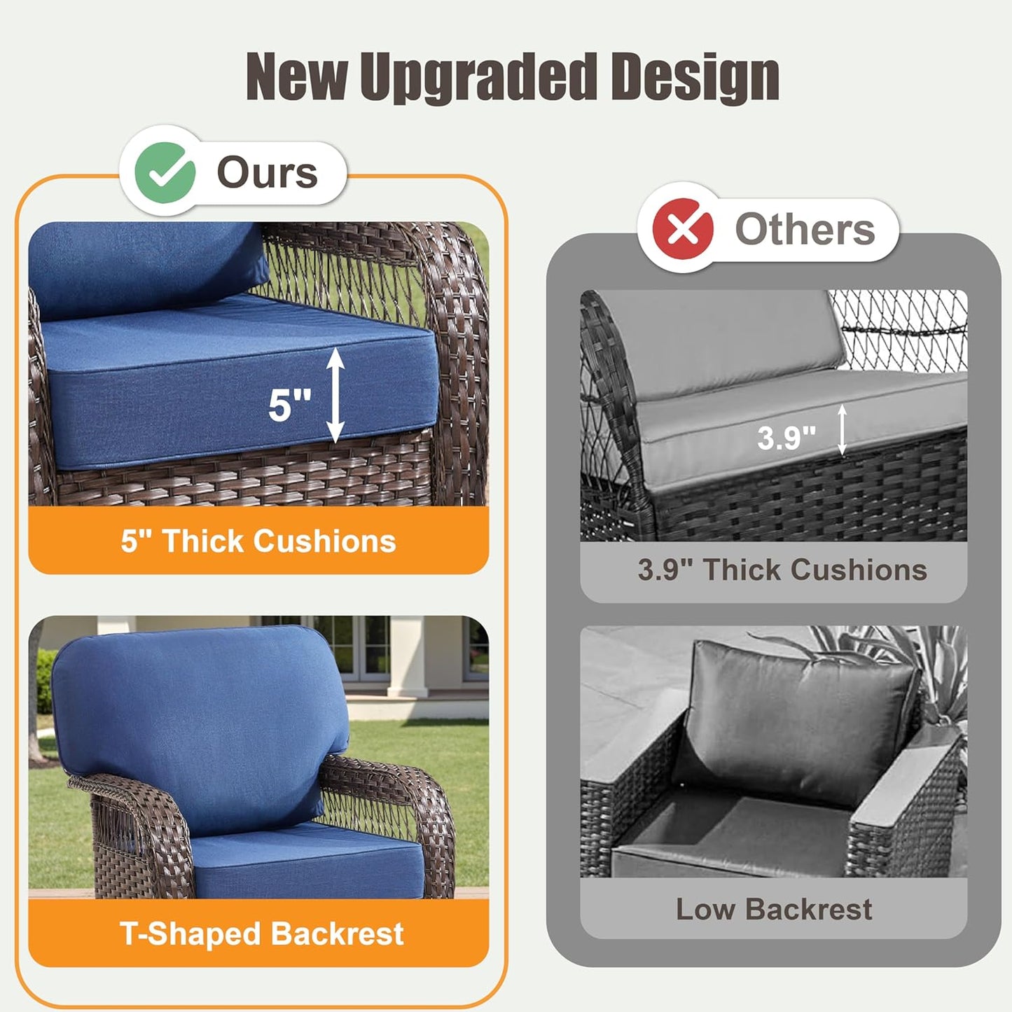 10 Pieces Outdoor Patio Furniture Set, Outdoor Wicker 3 Seater Sofa with Swivel Rocker Patio Chairs Set of 4 and 2 Ottomans, Comfy Patio Conversation Set for Deck Porch Backyard, Blue