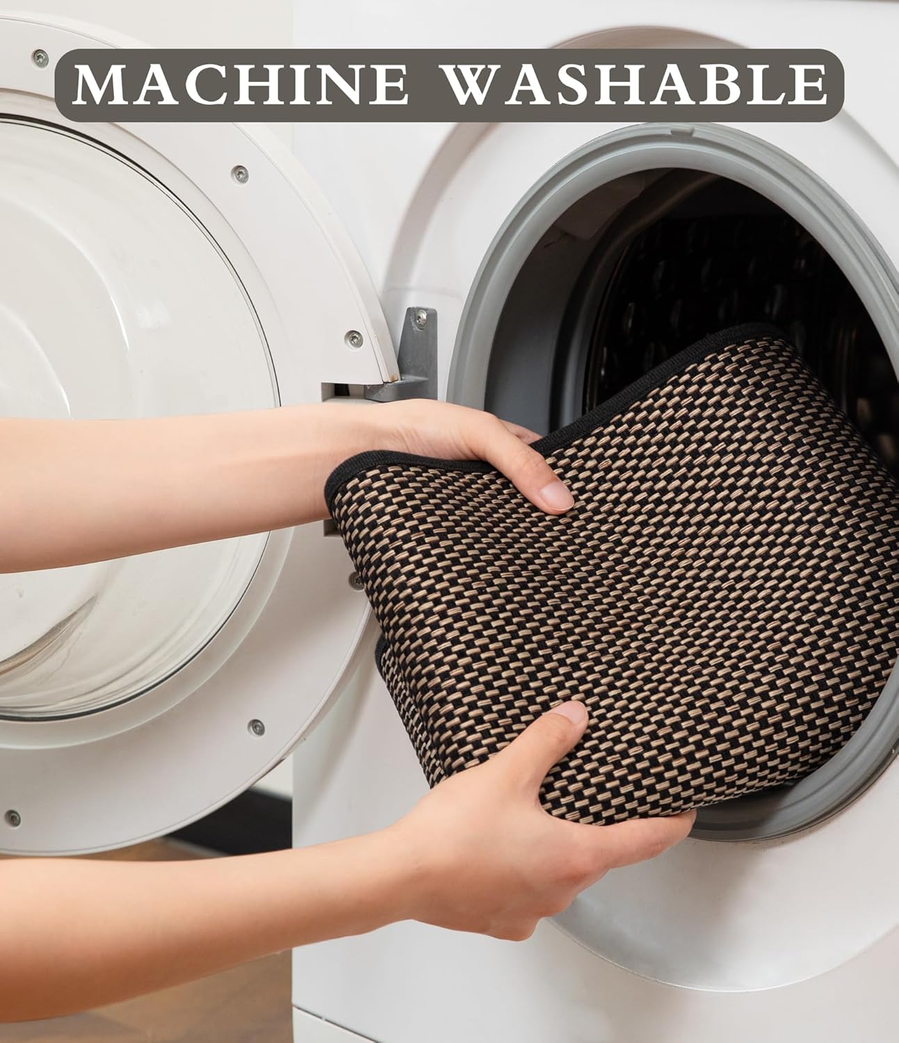 YIHOUSE Bathroom Rugs Sets 3 Pieces, Black Ultra Thin Bath Mats Fit Under Door, Absorbent Quickly Dry Rubber Backing Braided Bath Mat Set, Non Slip Washable Bath Rugs for Bathroom Floor, Black