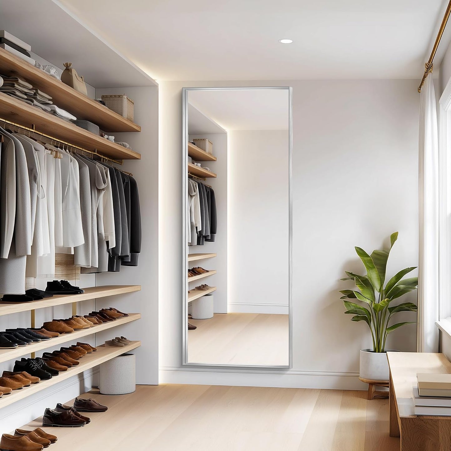 Silver Bathroom Mirror, 72x30 Inch Rectangular Deep Frame Mirror, Large Wall Mounted Bathroom Vanity Mirror Over Sink for Bedroom,Restroom, Living Room, Hangs Vertically or Horizontally