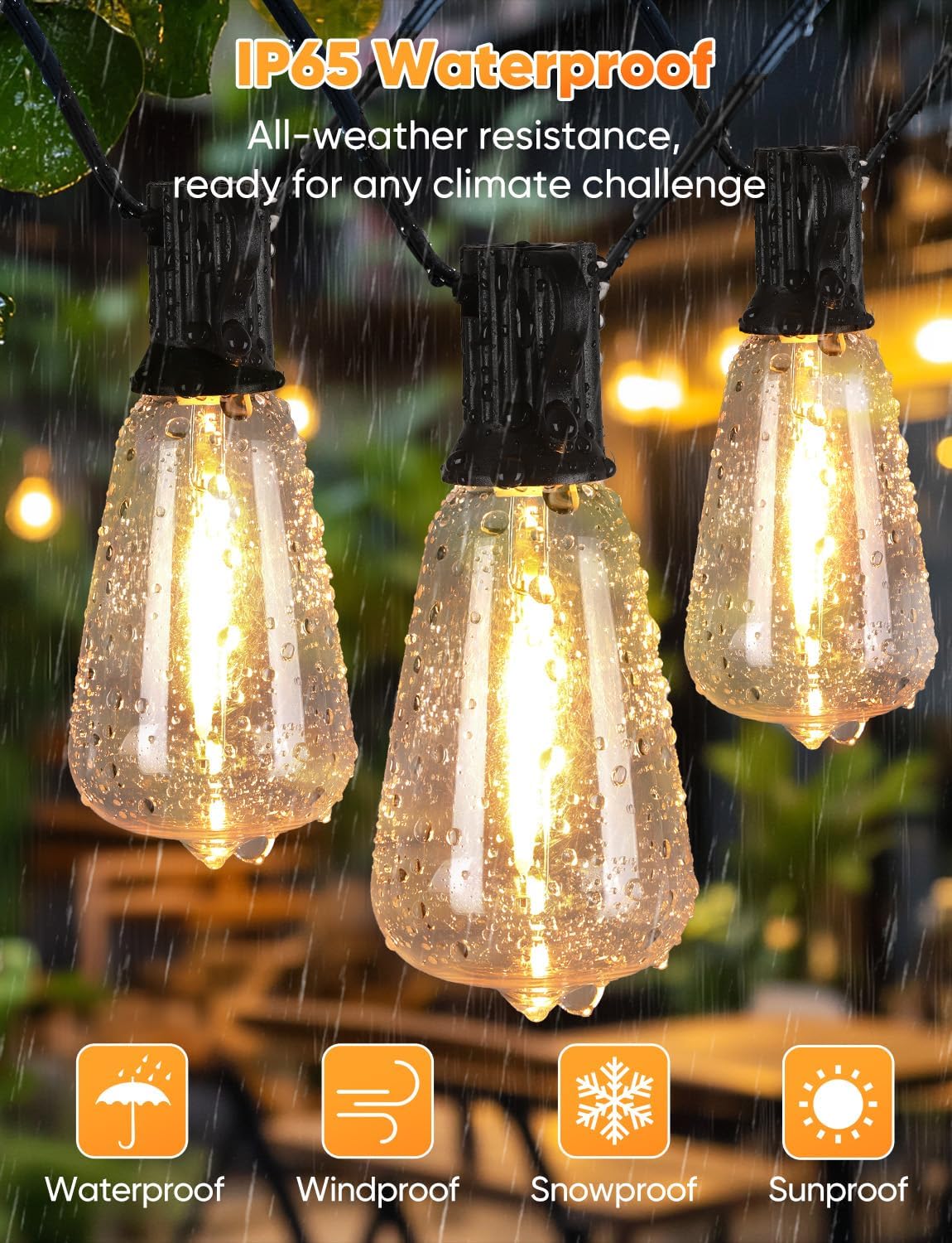 Brightever 120FT LED Outdoor String Lights with Remote, Patio Lights Outdoor Waterproof with 36+2 Shatterproof ST38 LED Bulbs, Dimmable Outside Hanging Light for Porch, Garden, Backyard, Cafe, 2700K