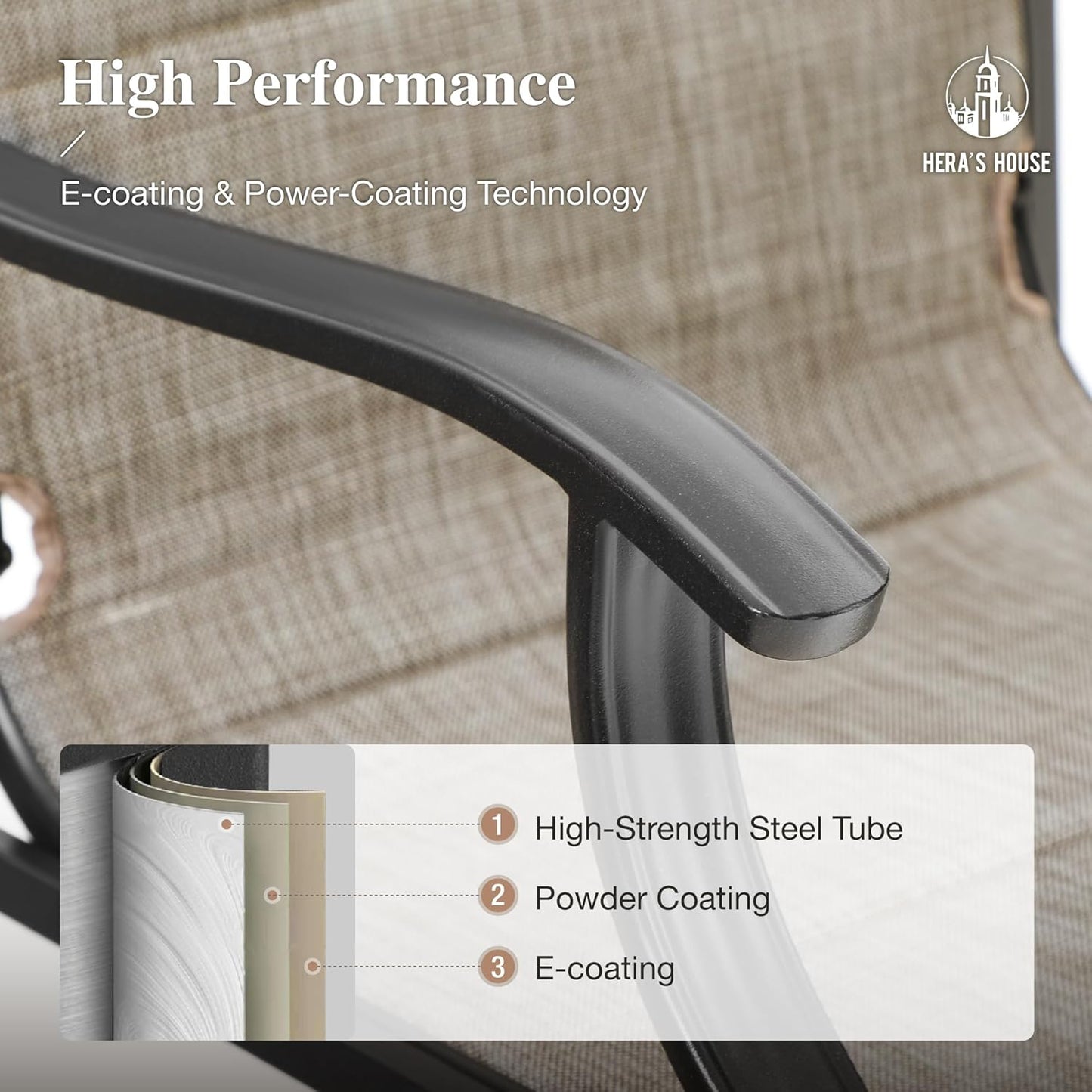 HERA'S HOUSE 5 Pieces Patio Dining Set, Outdoor Dining Set for 4, 4 x Testilene Dining Chair, 1 x 42” Round Metal Dining Table, for Lawn Garden Backyard