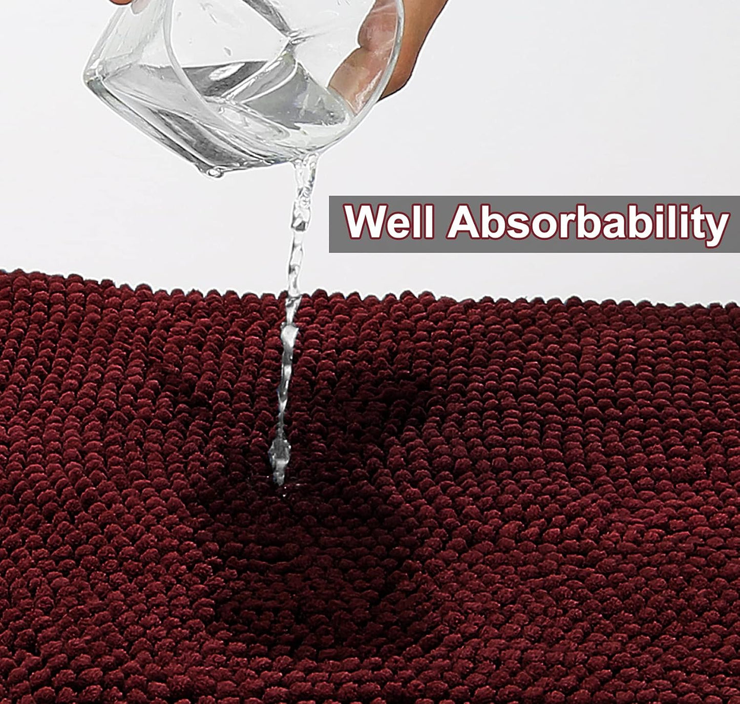 Urvoix Bathroom Rugs Set - 3 Pieces Ultra Soft Non-Slip Bath Mats, Chenille Absorbent Bath Rugs for Bathroom, Tub and Shower (Burgundy)