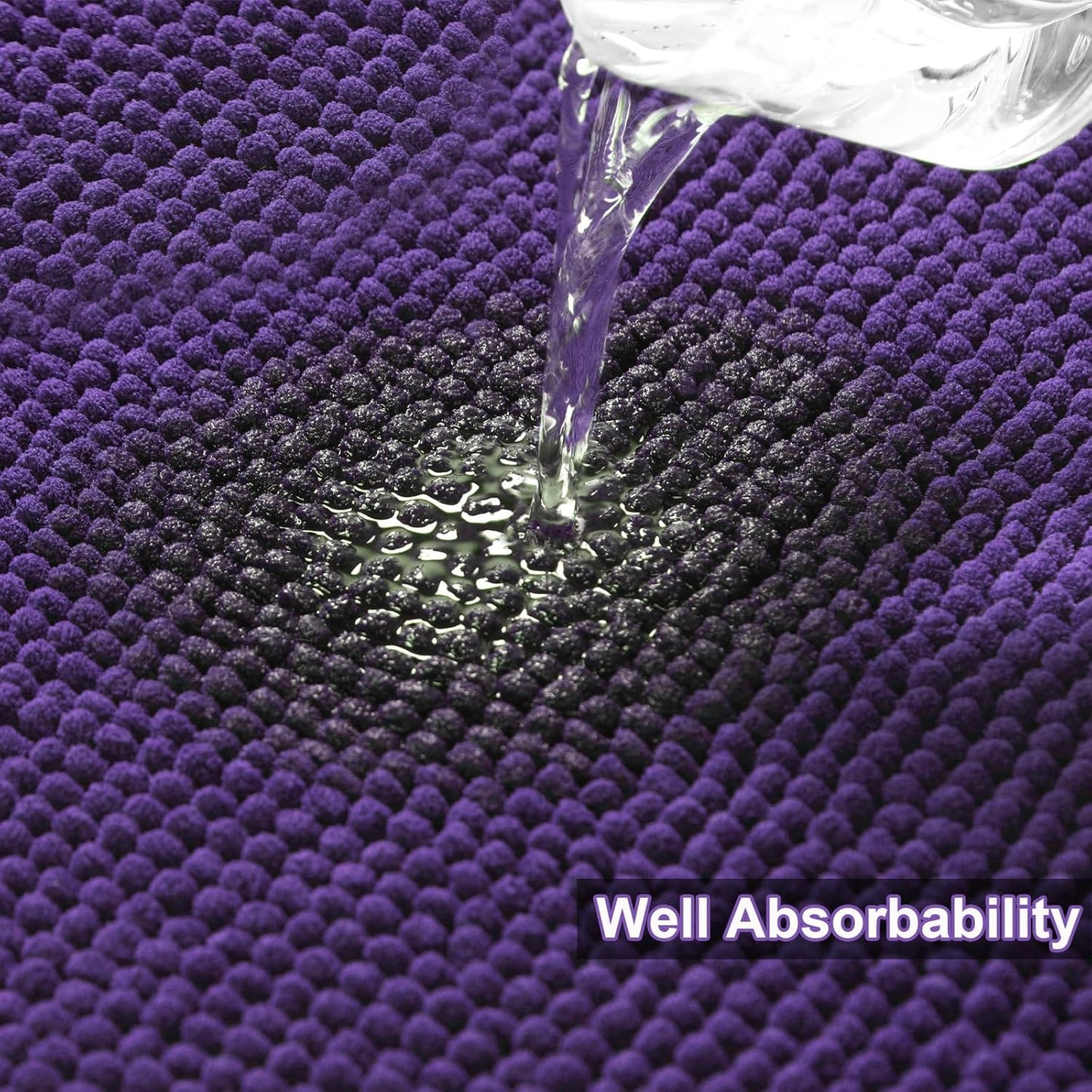 Urvoix Bathroom Rugs Sets 3 Piece, Non-Slip Chenille Bath Rug - Ultra Soft, Washable, Super Absorbent Bath Mat for Bathroom, Toilet and Tub (Purple)