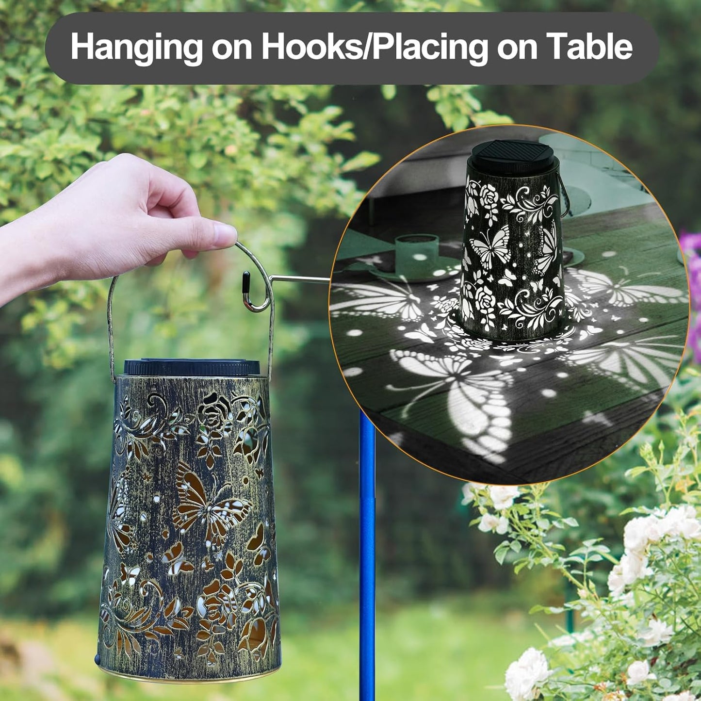 Butterfly Solar Lantern - Waterproof Hanging Lantern, Metal Solar Lights for Outdoor Use on Yard, Patio, Lawn, Tabletop, Pathway, Garden Decor, Gifts for Mom, Grandma, Women