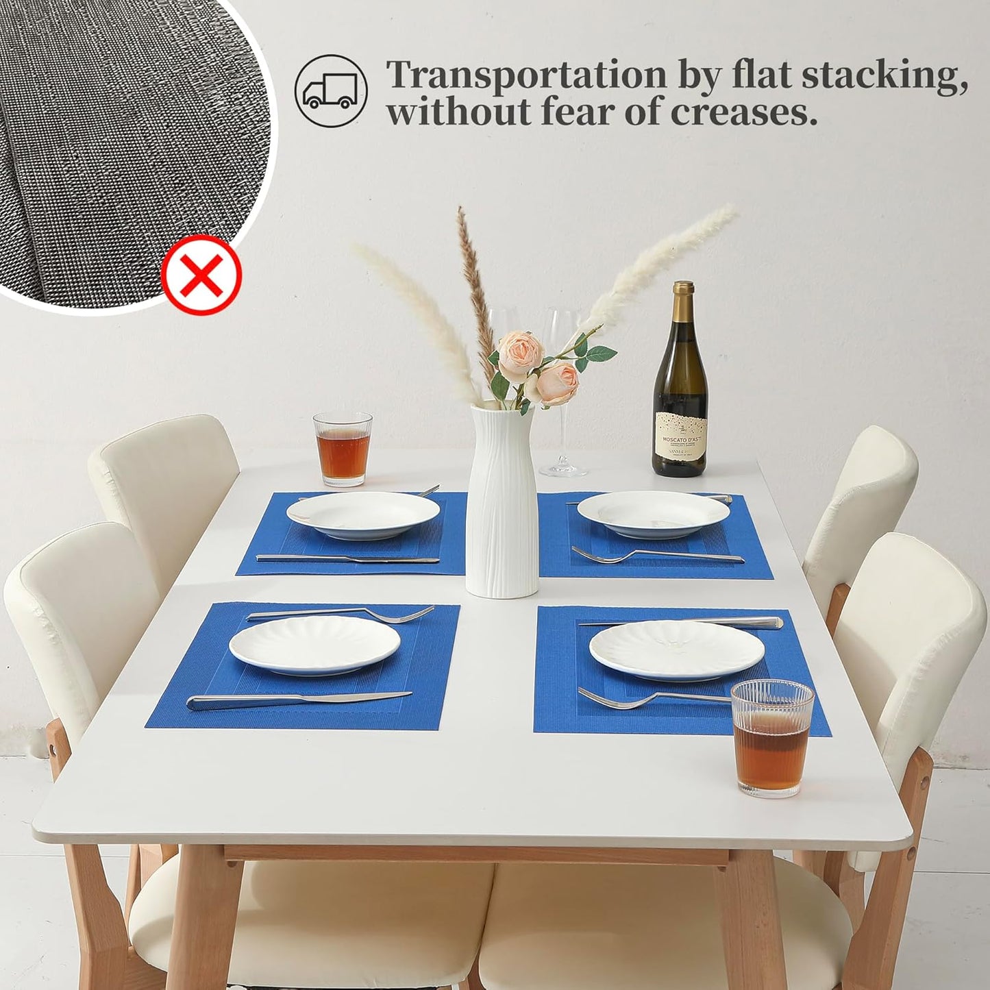Leetaltree Blue Frame Placemats Set of 12 - Heat Resistant Non-Slip Place mats for Dining Table, Washable Durable PVC Vinyl Woven Table Mats(Blue Frame, 12)