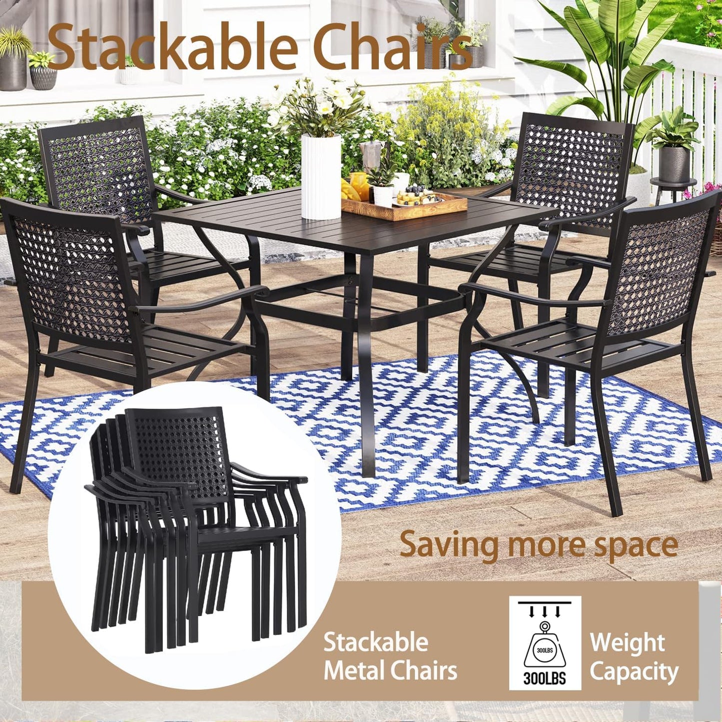MFSTUDIO Patio Dining Set for 6, Expandable Patio Table and Chairs Set, 7 Piece Metal Outdoor Dining Set, Patio Furniture Set for Deck Backyard Poolside Garden