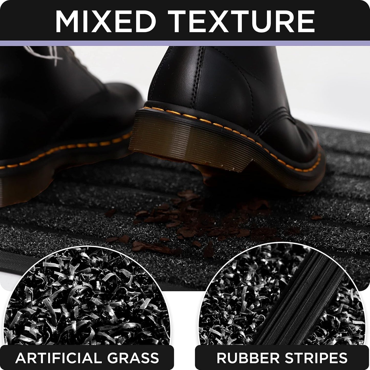 ubdyo Extra Durable Door Mat - Dirt Trapping Outdoor Welcome Mats - Non-Slip Outdoor Indoor Entrance - Low Profile Front Doormat (30" x 17", Bright Black)