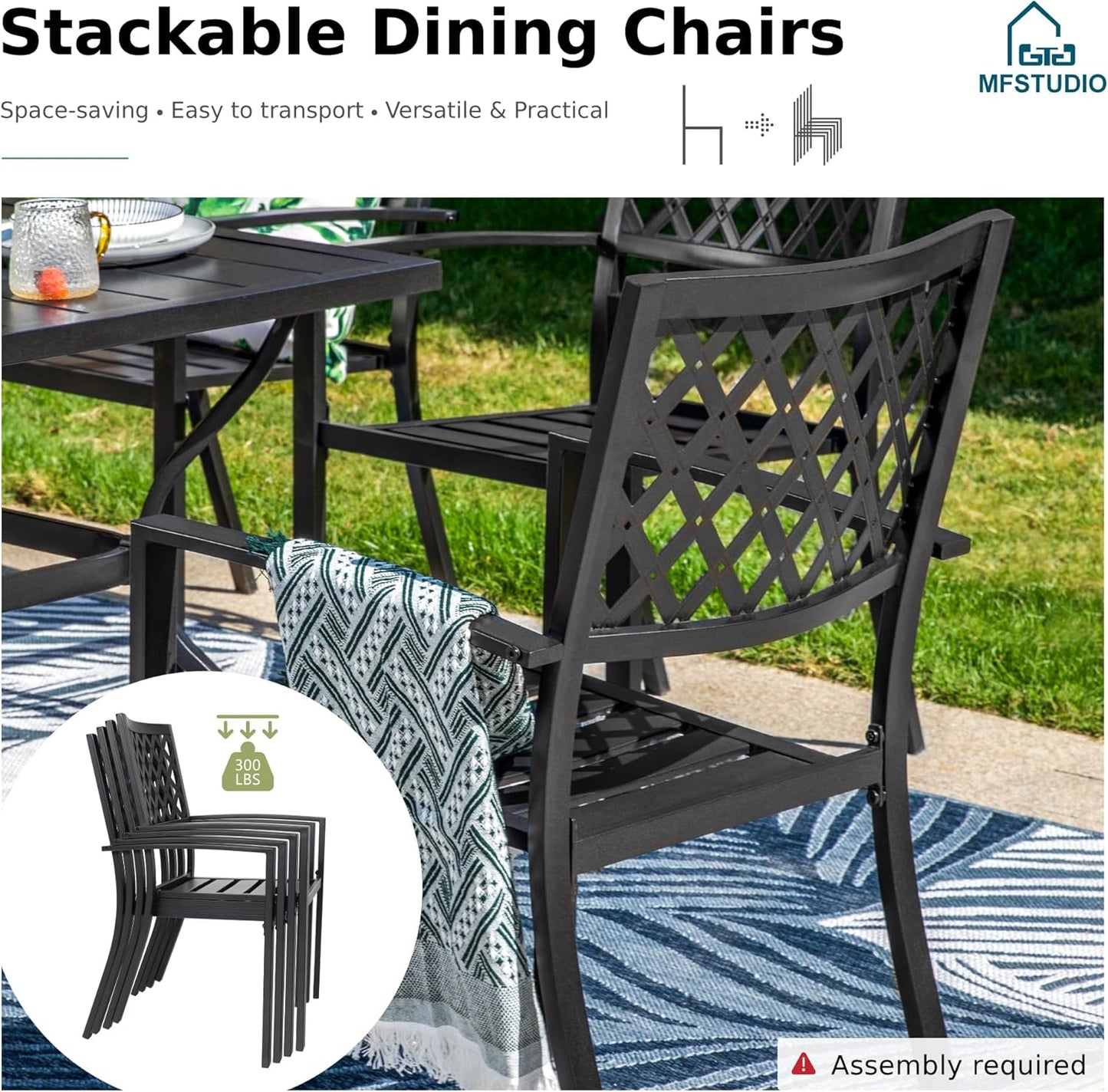 MFSTUDIO Patio Table and Chairs Set, Outdoor Dining Set for 8 with Expandable Table, 9 Piece Metal Patio Dining Sets, Outdoor Patio Furniture Set for Deck Backyard Poolside Garden
