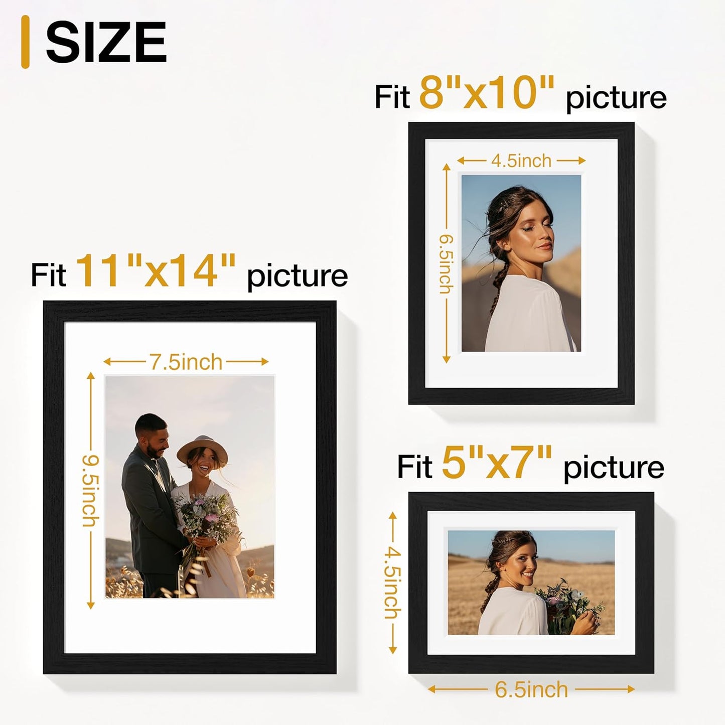 Vittanly 7 Pack Picture Frames, Picture Frames Collage Wall Decor for Wall or Tabletop Display, Multi Sizes with 1Pcs 11x14, 2Pcs 8x10 and 4Pcs 5x7 Photo Frames, Gallery Wall Frame Set in Black