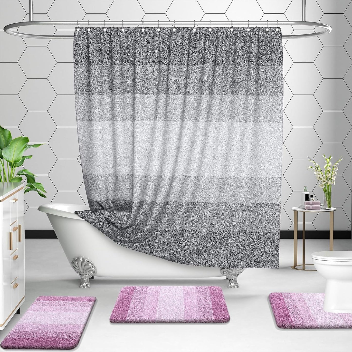 OLANLY Bathroom Rug Set 2 Piece, Soft Absorbent Microfiber Bath Rug Set, Non-Slip, Machine Wash Dry, Plush Shaggy Bath Mats for Bathroom (47"x20"+24"x16", Pinkish-Purple)