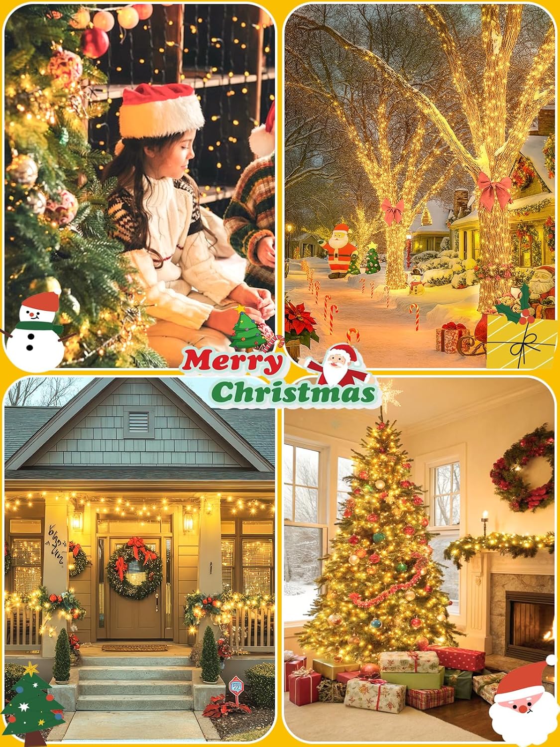 4 Pack Battery Operated Christmas Lights with Timer, 132FT 400 LED Waterproof Battery Twinkle Light, 8 Modes Green Wire Fairy Light for Indoor & Outdoor Bedroom Tree Christmas Decorations (Warm White)