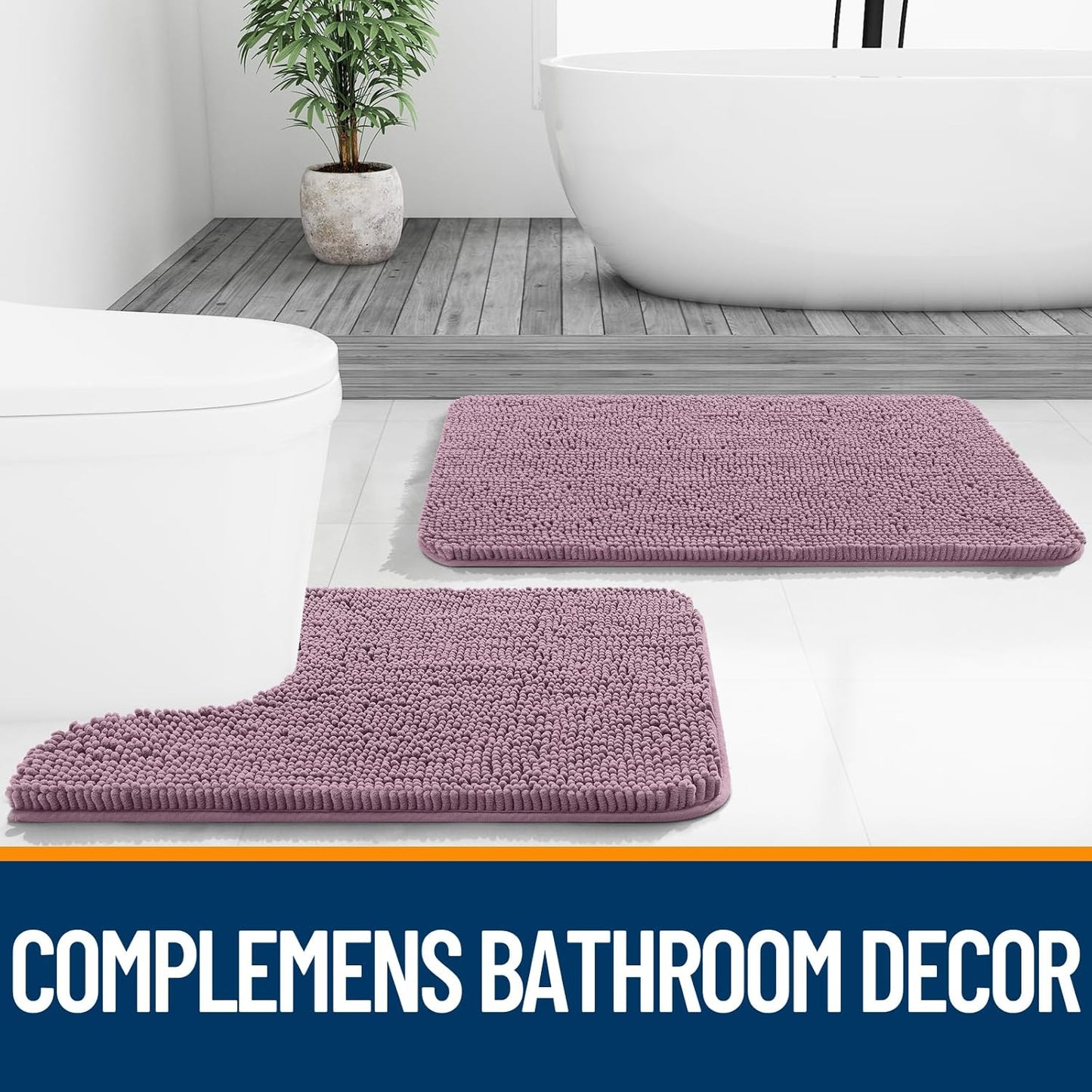 OLANLY Bathroom Rugs Sets 3 Piece, Soft Absorbent Chenille Bath Mats and U-Shaped Contour Toilet Rug, Quick Dry, Home Decor Accessories, Bath Mat Set for Bathroom (30"x20"+24"x16"+24"x20", Deep Plum)