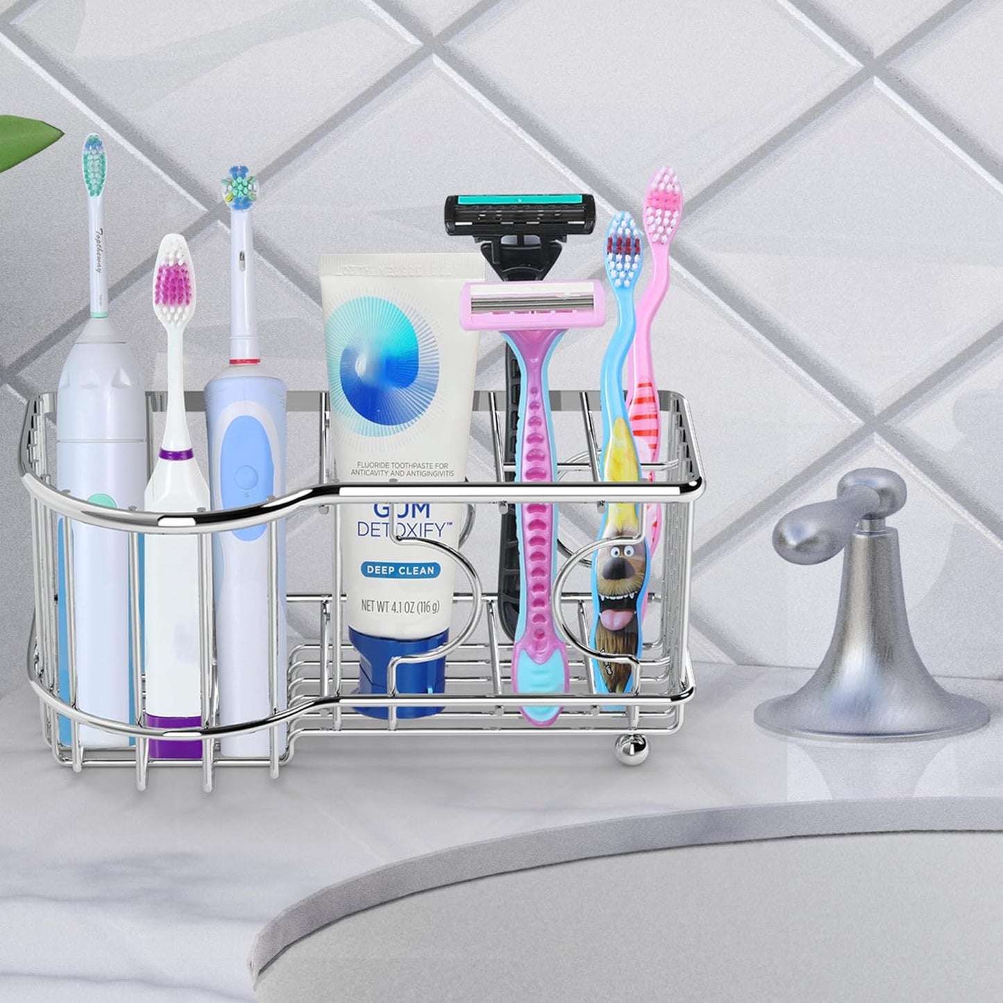 Simple Houseware Stainless Steel 6 Slots Toothbrush Holder Adhesive Wall Organizer, Chrome