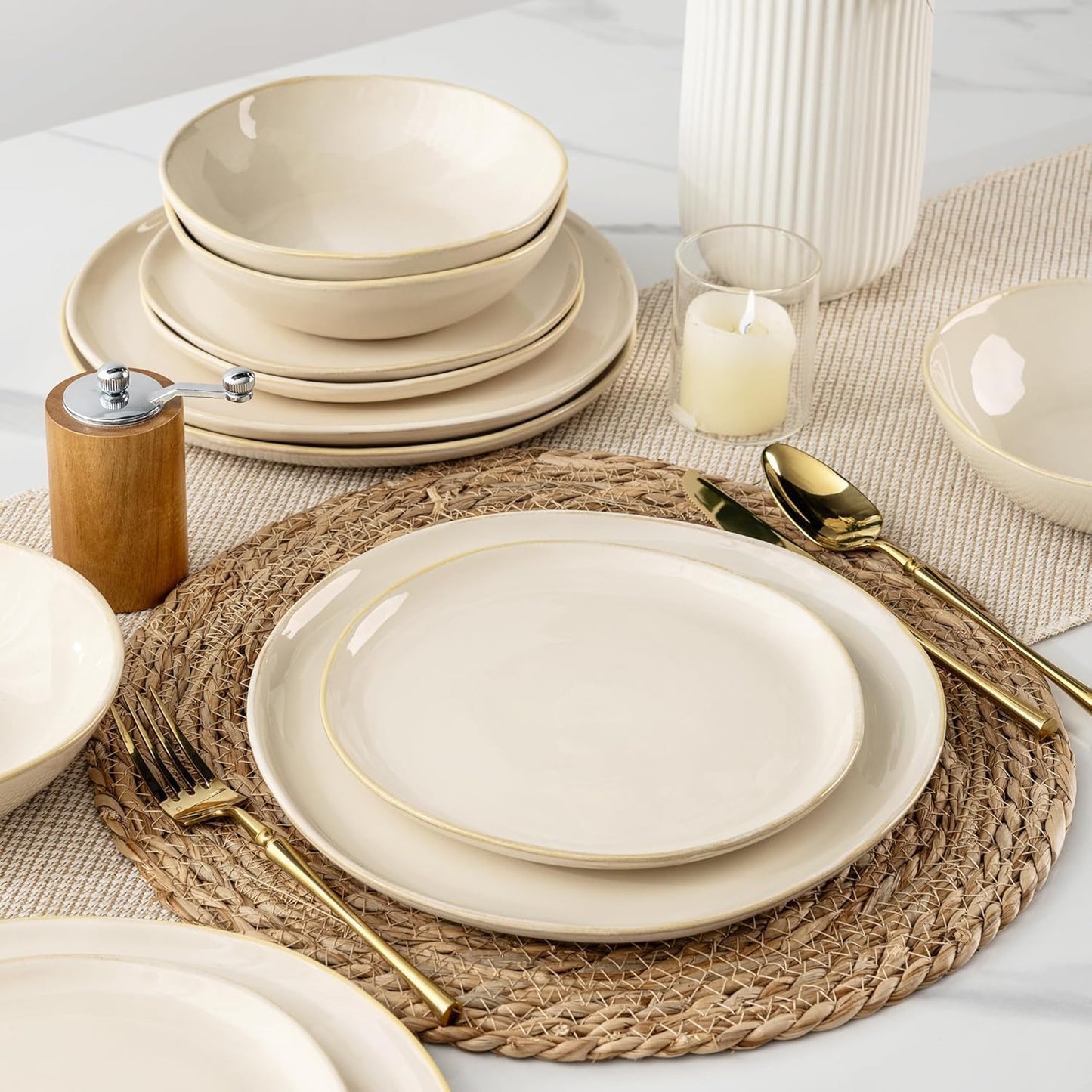 AmorArc Ceramic Dinnerware Sets,Handmade Reactive Glaze Stoneware Plates and Bowls Sets,Highly Scratch Resistant | Dishwasher & Microwave Safe Dishes Set,Service for 4 (12pc)