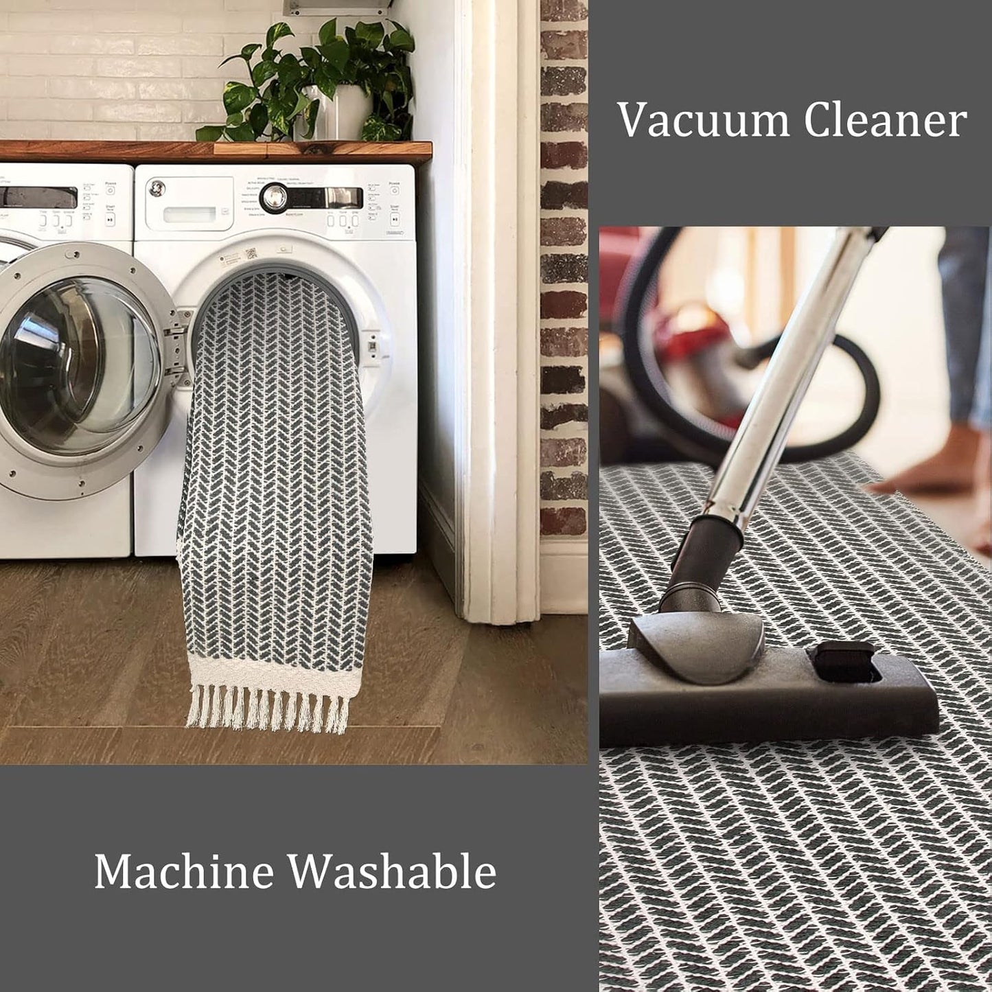 Lahome Boho Kitchen Runner, 2'6''x8 Runners for Hallways Lightweight Bath Mat Woven Washable Runner Rug with Tassels, Farmhouse Non Shedding Black Rug for Bedroom Living Room