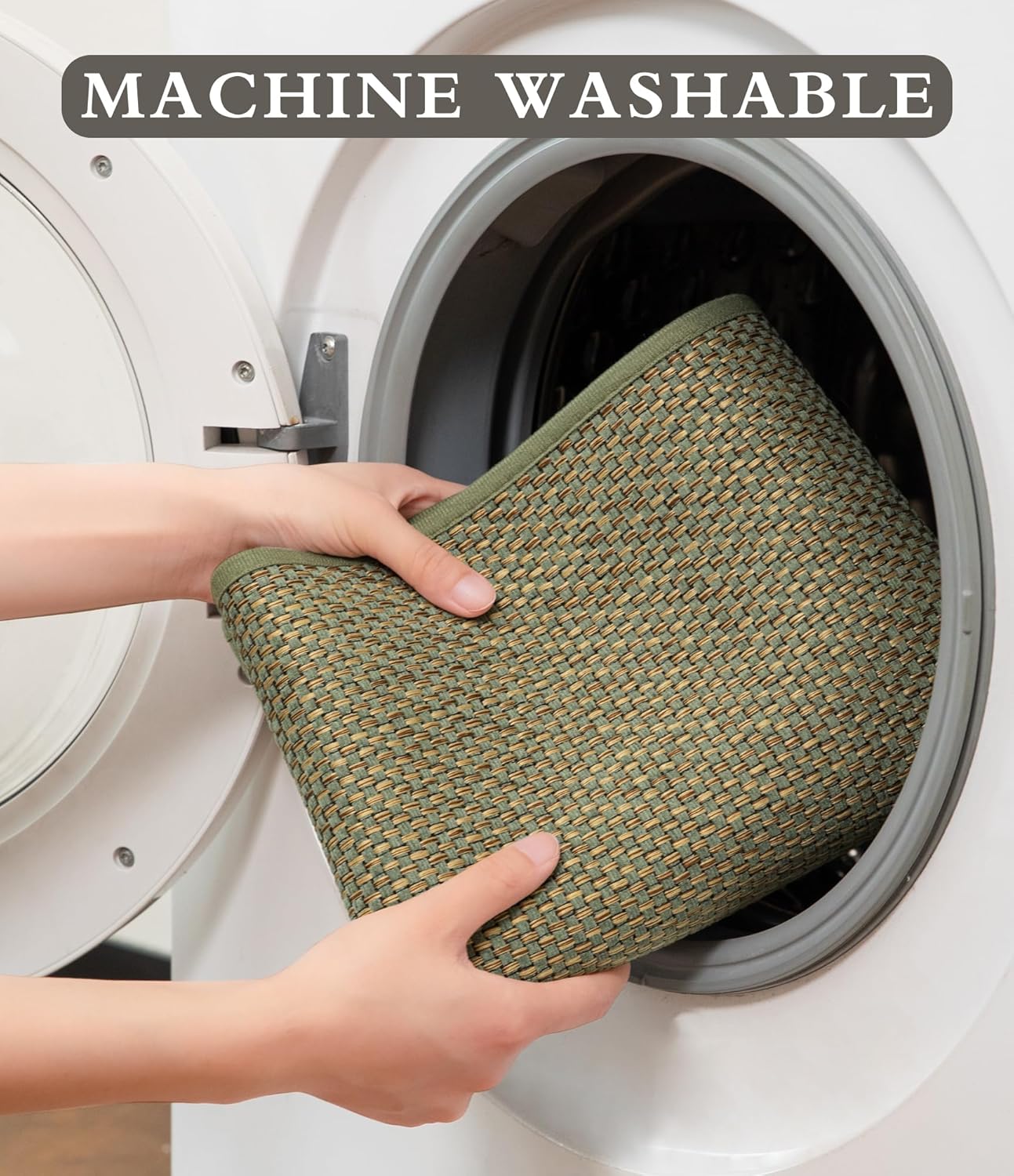 YIHOUSE Bathroom Rugs Sets 2 Pieces, Green Ultra Thin Bath Mats Fit Under Door, Absorbent Quickly Dry Rubber Backing Braided Bath Mat Set, Non Slip Washable Bath Rugs for Bathroom Floor, Green