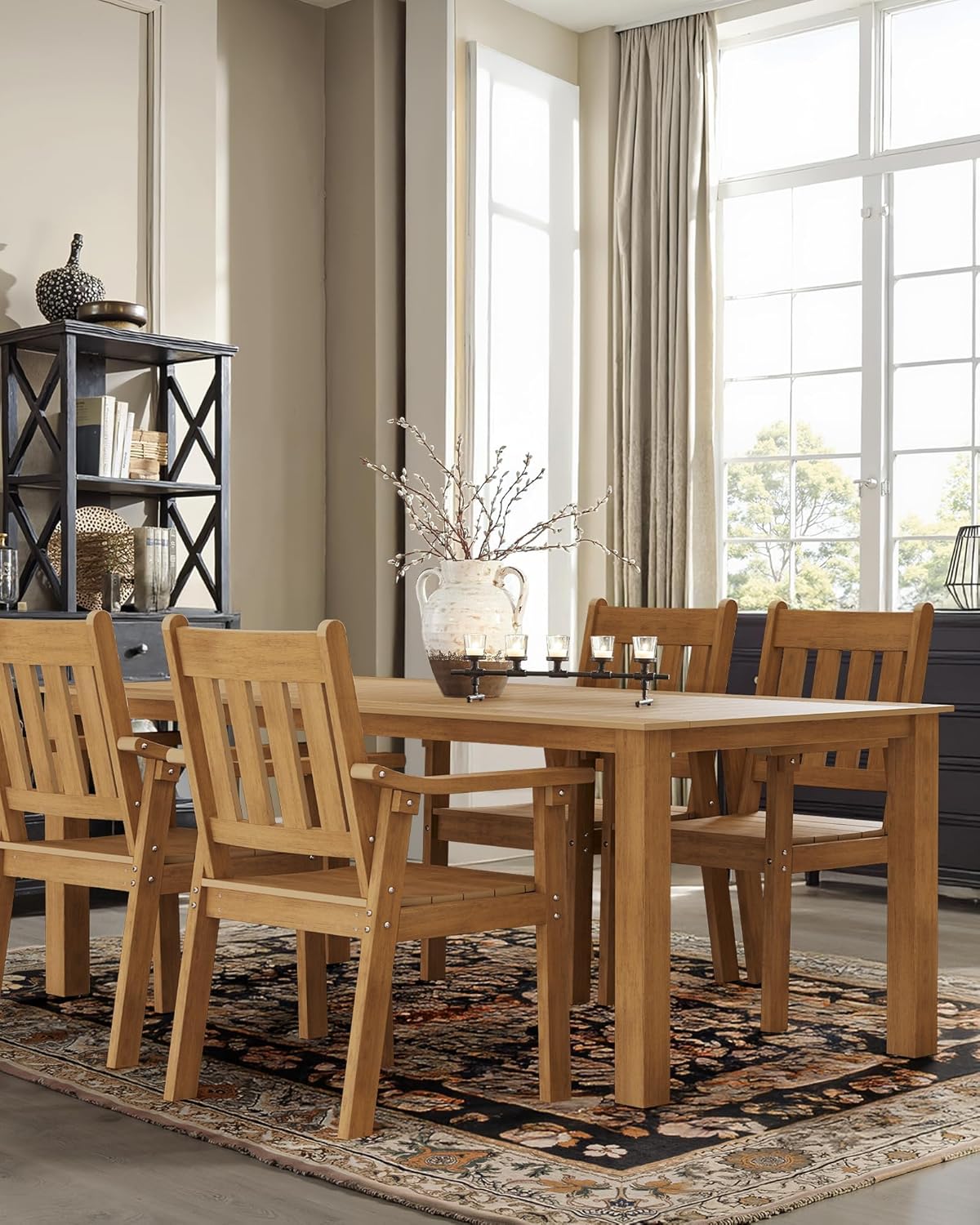 YEFU Patio Dining Chairs Set of 4: All Weather Outdoor Dining Chairs with Wide Curved Seat and Backrest - Outdoor Furniture Plastic for Outside Backyard/Garden/Porch/Deck 350lbs Capacity Teak