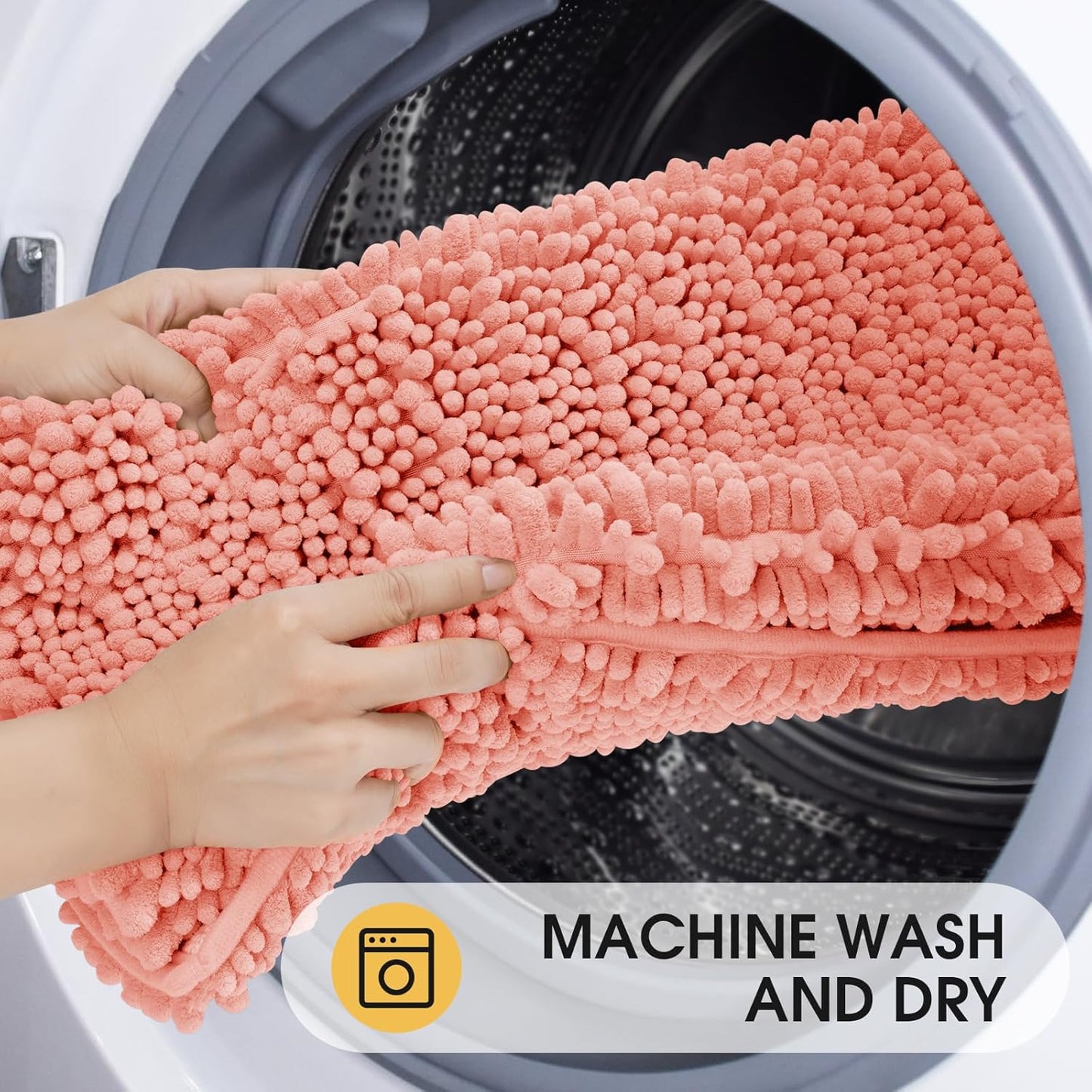 ACCUMTEK Upgrade Luxury Coral Bathroom Rug Mat 47.5"x17", Ultra Soft Thick Absorbent Bath Mats, Non Slip Chenille Toilet Mat for Bathroom, Bedroom, Kitchen, Shower, Tub