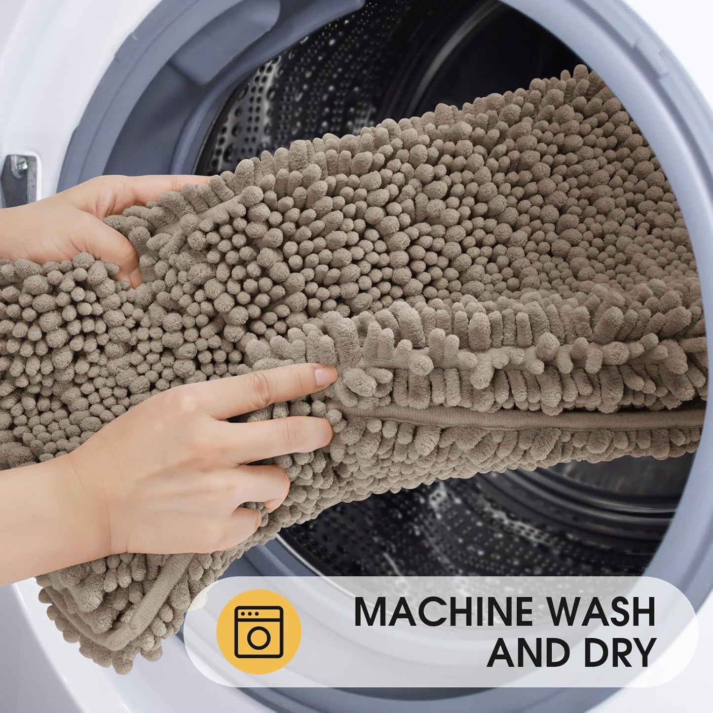 ACCUMTEK Upgrade Extra Large Dark Beige Bathroom Rug Set 3 Pieces Gray Ultra Soft, Thick Absorbent Bath Mats, Non Slip Chenille Toilet Mat Bathroom, Bedroom, Kitchen, Taupe