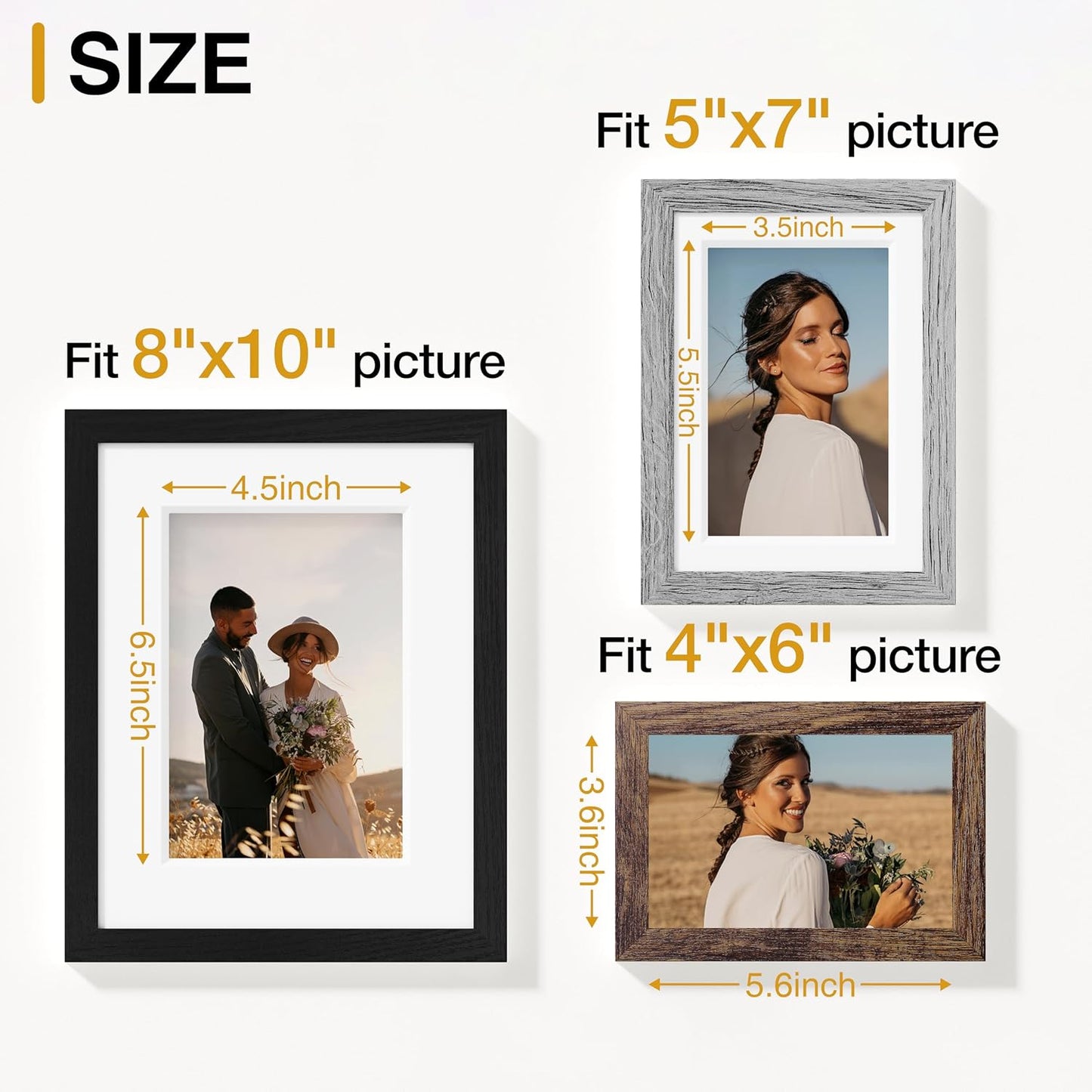 Vittanly Picture Frames Set of 10, Picture Frames Collage Wall Decor with Two 8x10, Four 5x7, and Four 4x6 Photo Frames, Gallery Wall Frame Set for Wall or Tabletop Display, Black&Brown&Grey