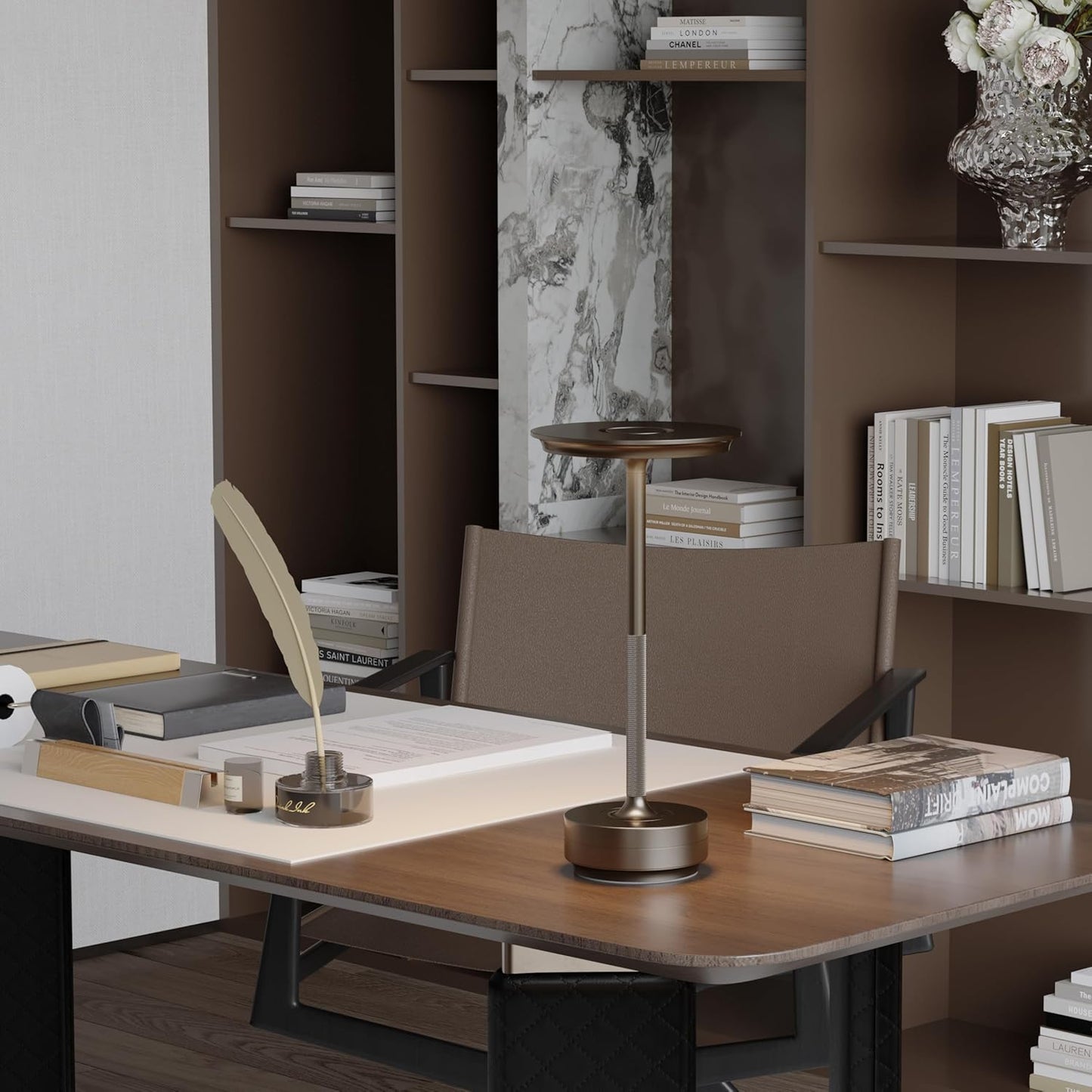 Cordless Table Lamp,Portable LED5000mAh Battery Operated,3 Levels of Brightness Dimming Up with Memory Function,for Restaurant/BBQ/Bars/Outdoor Party/Cafe Night Light(Coffee)