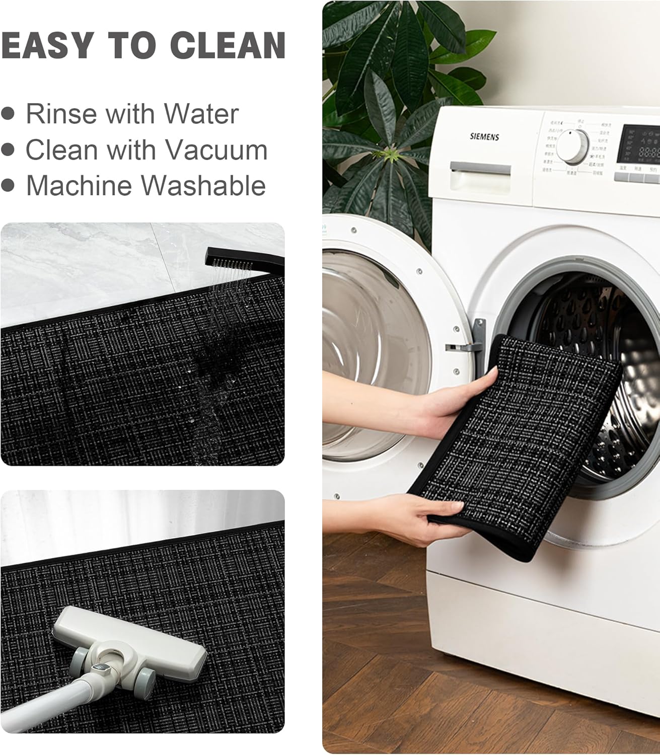 YIHOUSE Bathroom Rugs Sets 3 Pieces, Ultra Thin Bath Mats Fit Under Door, Absorbent Quickly Dry Rubber Backing Braided Bath Mat Set, Non Slip Washable Bath Rugs for Bathroom Floor