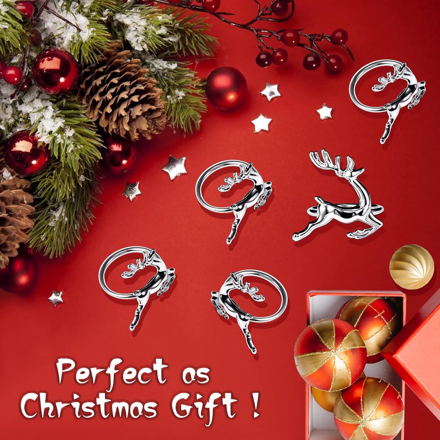 legigo Set of 12 Christmas Deer Napkin Rings for Dinning Table Setting - Metal Napkin Holder Rings for Xmas Dinner Holiday Party, Wedding Receptions Dinning Table Setting (Sliver)
