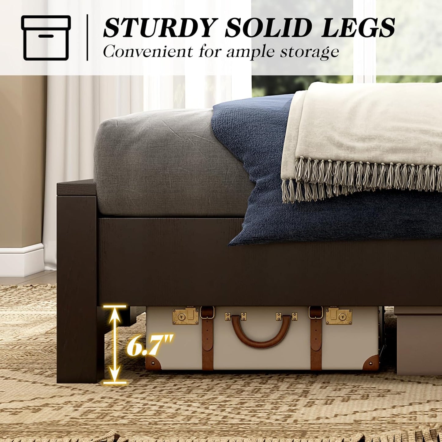 51.2" H Wood Bed Frame with Headboard, Platform Bed Frame Full Size with Wooden Slat Support, No Box Spring Needed/Easy Assembly, Rustic Pine, Deep Brown