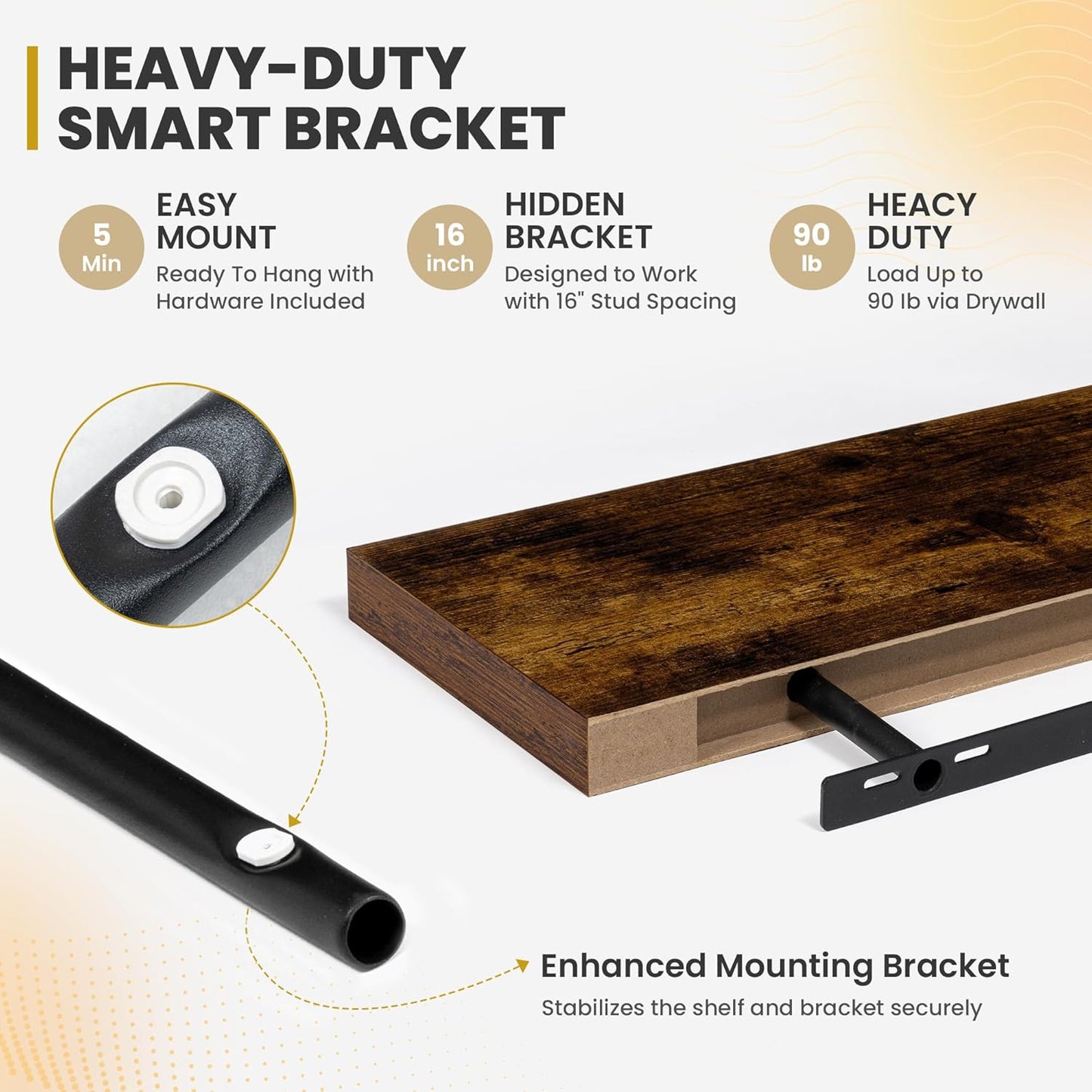 55 Inch Floating Shelves, 9.3" Deep Floating Shelf Wall Mounted, 56" Wall Shelves, Rustic Deep Bookshelf, Large Display Shelves & Storage Shelves for Bedroom, Living Room, Brown, Set of 1