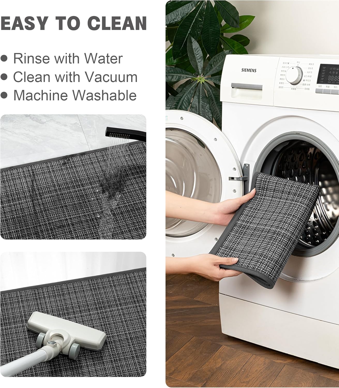 YIHOUSE Bathroom Rugs Sets 2 Pieces, Dark Grey Ultra Thin Bath Mats Fit Under Door, Absorbent Quickly Dry Rubber Backing Braided Bath Mat Set, Non Slip Washable Bath Rugs for Bathroom Floor, Grey