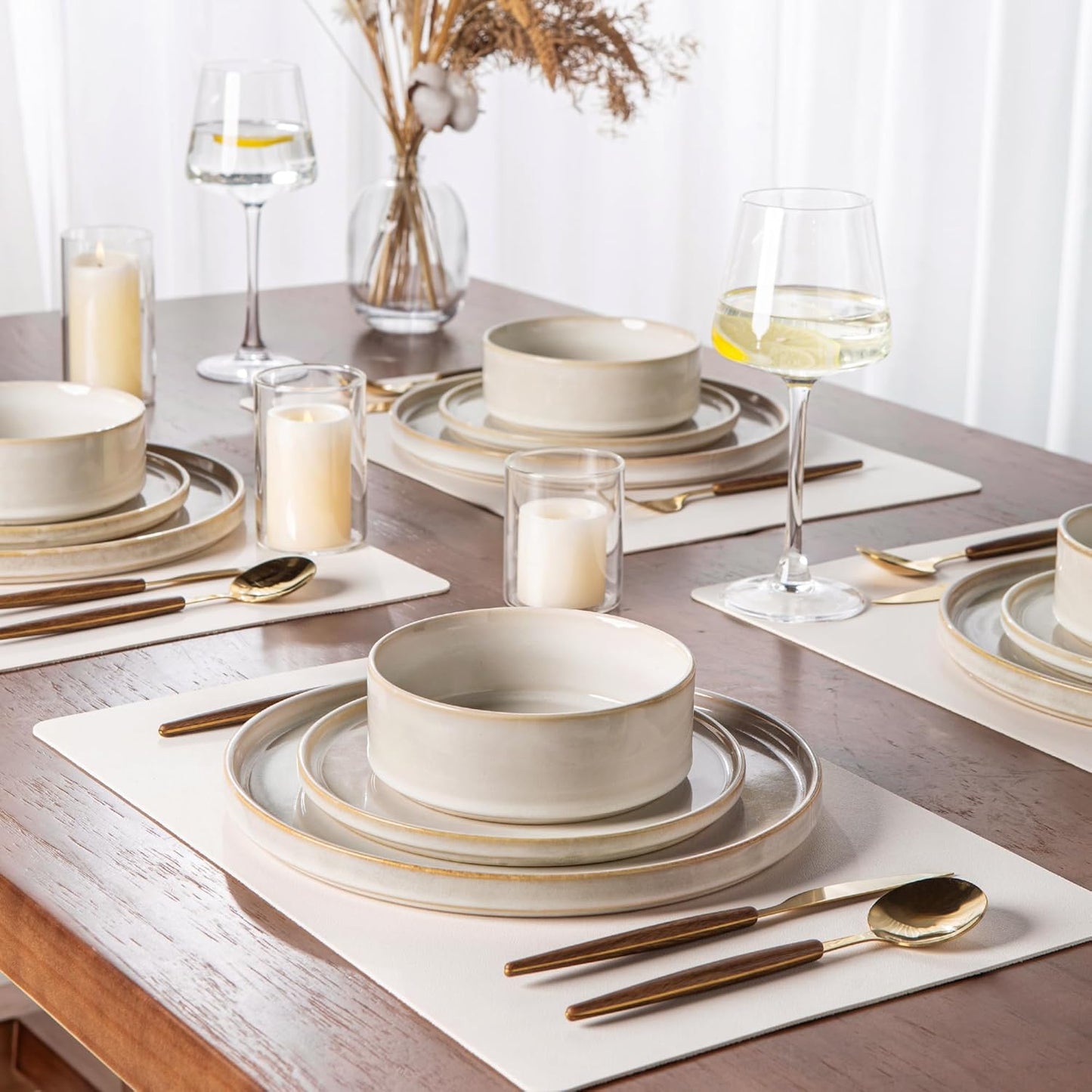 AmorArc Ceramic Dinnerware Sets, Handmade Reactive Glaze Stoneware Plates and Bowls Sets,Highly Chip and Crack Resistant | Dishwasher & Microwave Safe Dishes Set, Service for 4 (12pc)