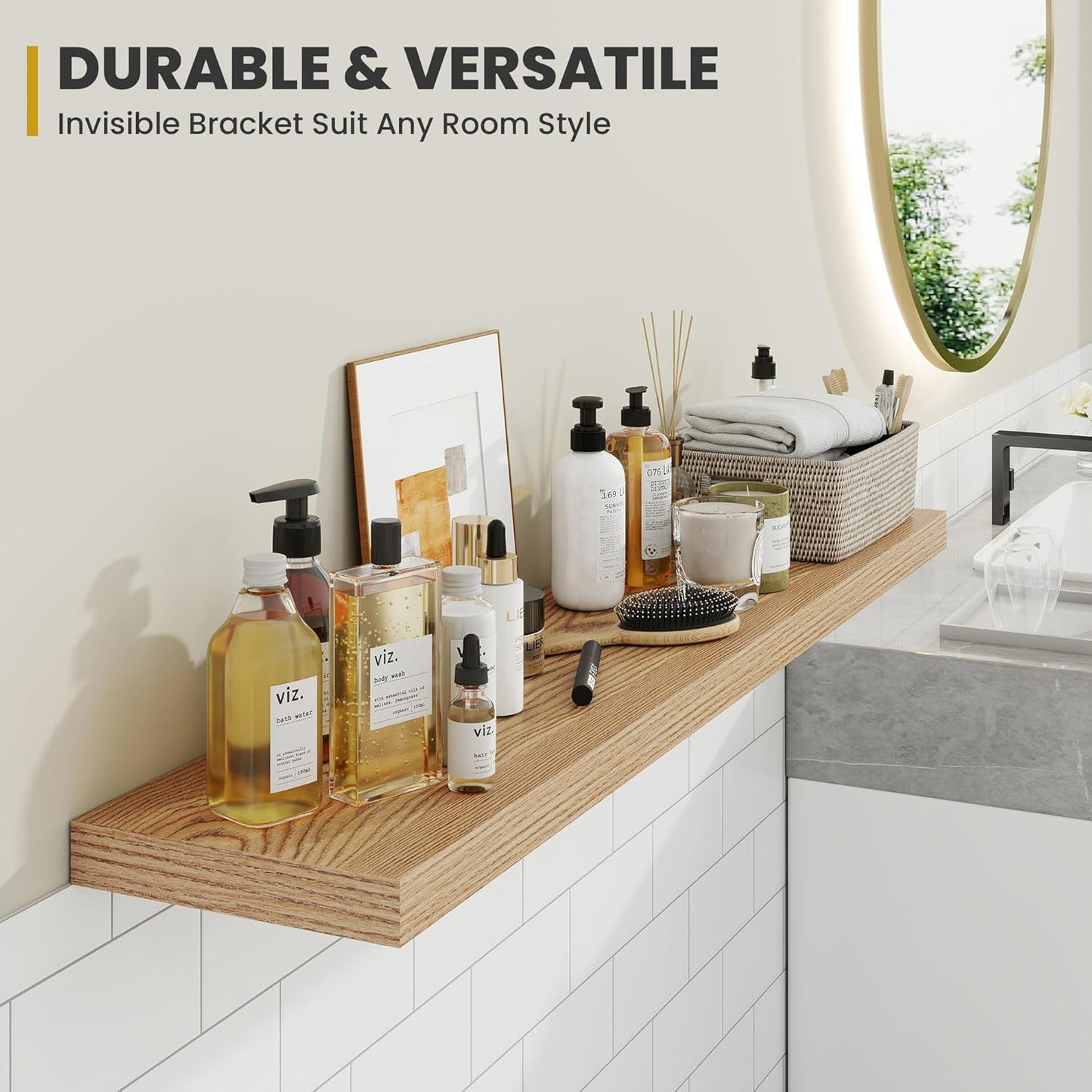 72 Inch Floating Shelves, 9.3" Deep Floating Shelf Wall Mounted, 72" Wall Shelves, Rustic Deep Bookshelf, Large Display Shelves & Storage Shelves for Bedroom, Living Room, Light Brown, Set of 1