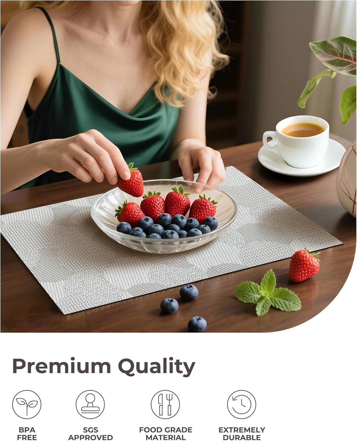 Leetaltree White Placemats Set of 12 - Heat Resistant Non-Slip Place mats for Dining Table, Washable Durable PVC Vinyl Woven Table Mats(White Circle,12)