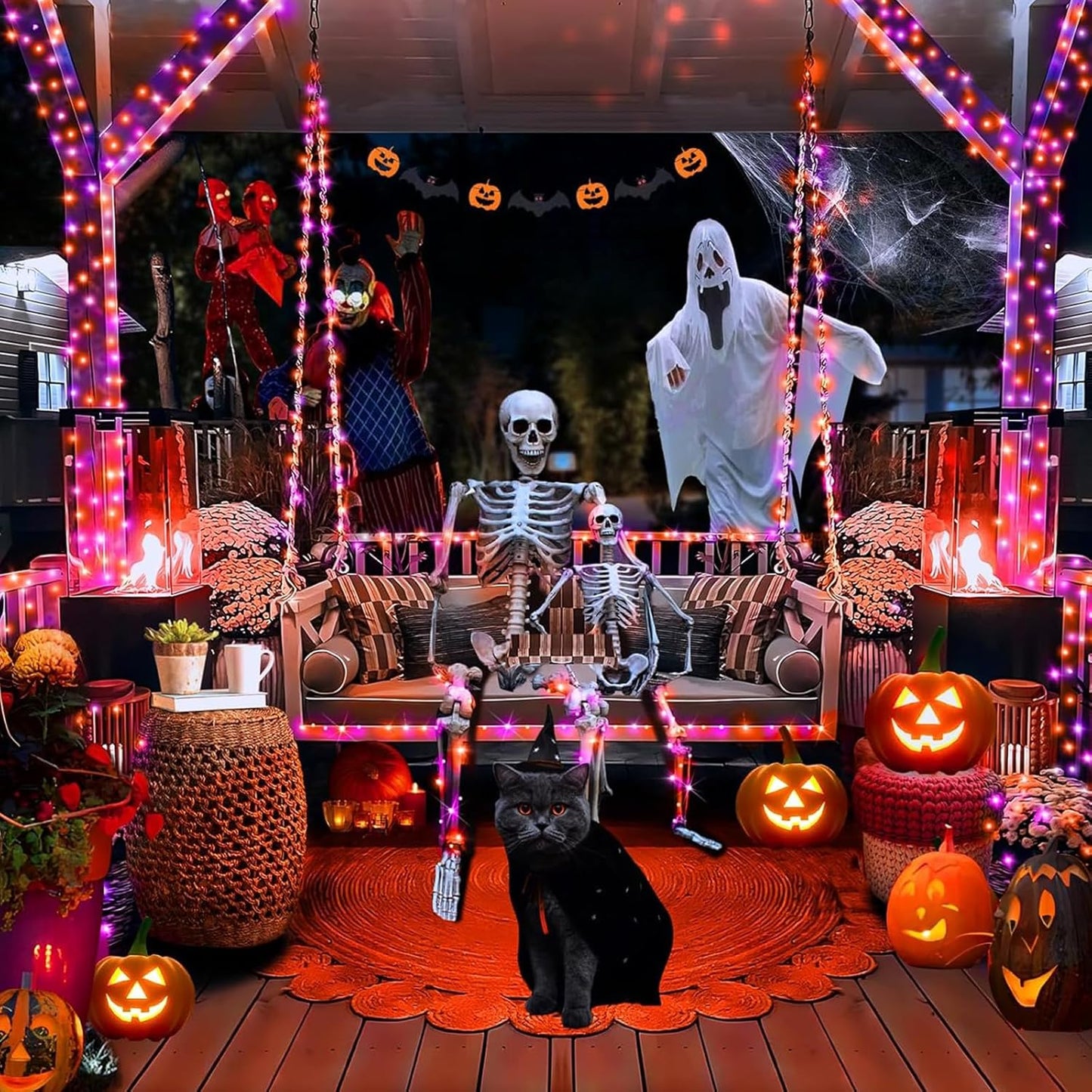 Decute 500LED 164FT Fairy String Lights Halloween Lights Silver Wire with Remote, Firefly Starry Light for DIY Christmas Tree Costume Wedding Party Table Centerpiece Decor Orange Purple