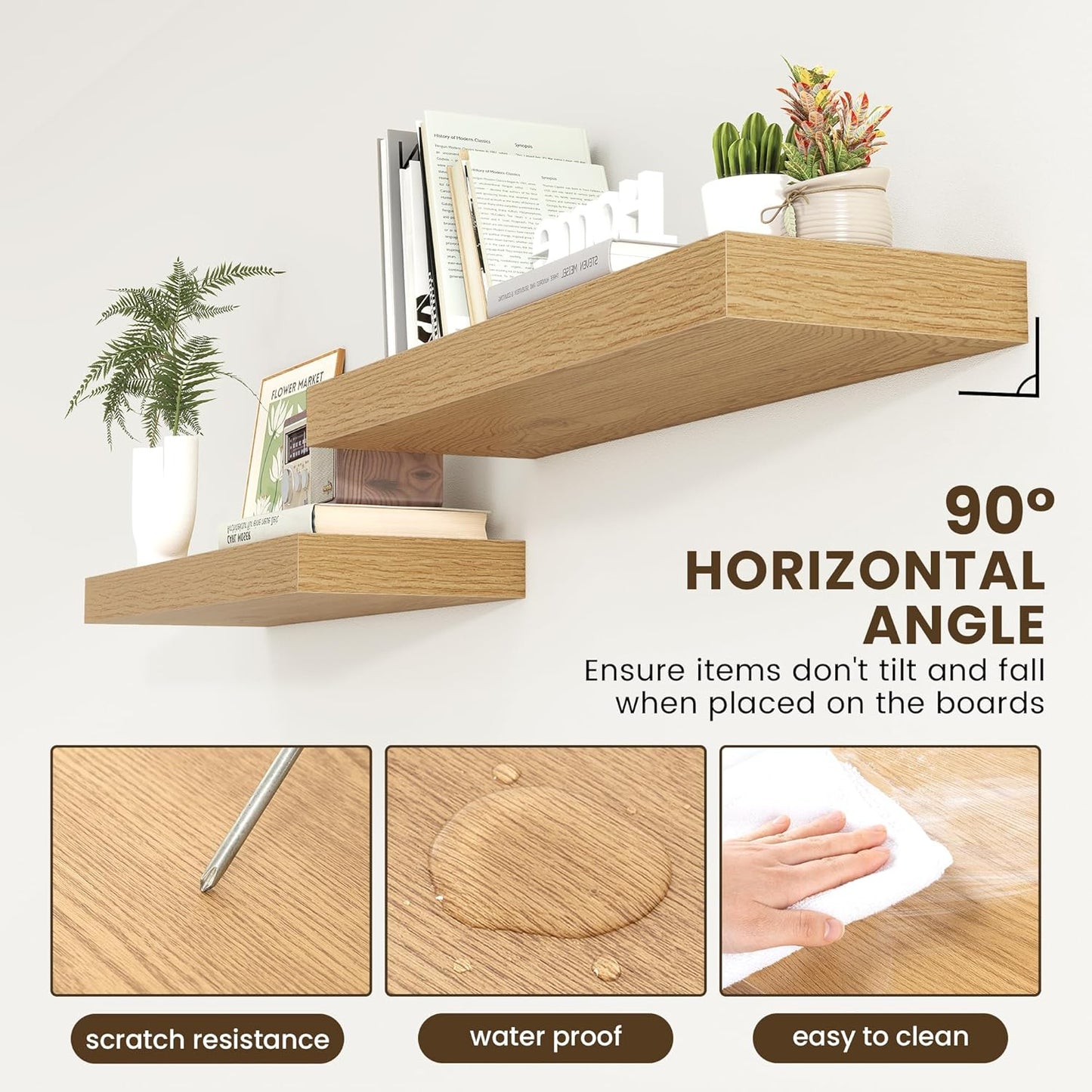 Deep Floating Shelves for Wall | 36 Inch Wide x 12 Inch Deep Oak Floating Shelves | 36W x 12D Rustic Oak Wide Wall Shelves | Bookshelf Laundry Shelf TV Shelf