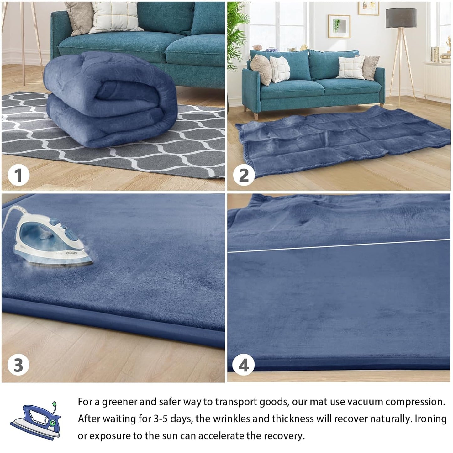 Baby Play Mat for Floor Tummy Time Mat Nursery Rug Muscle Area Rug Playroom Rug Tatami 74 * 50" Memory Foam 1.3" Thick Crawling For Babies,Toddlers, Infants, Kids,Floor(Blue)