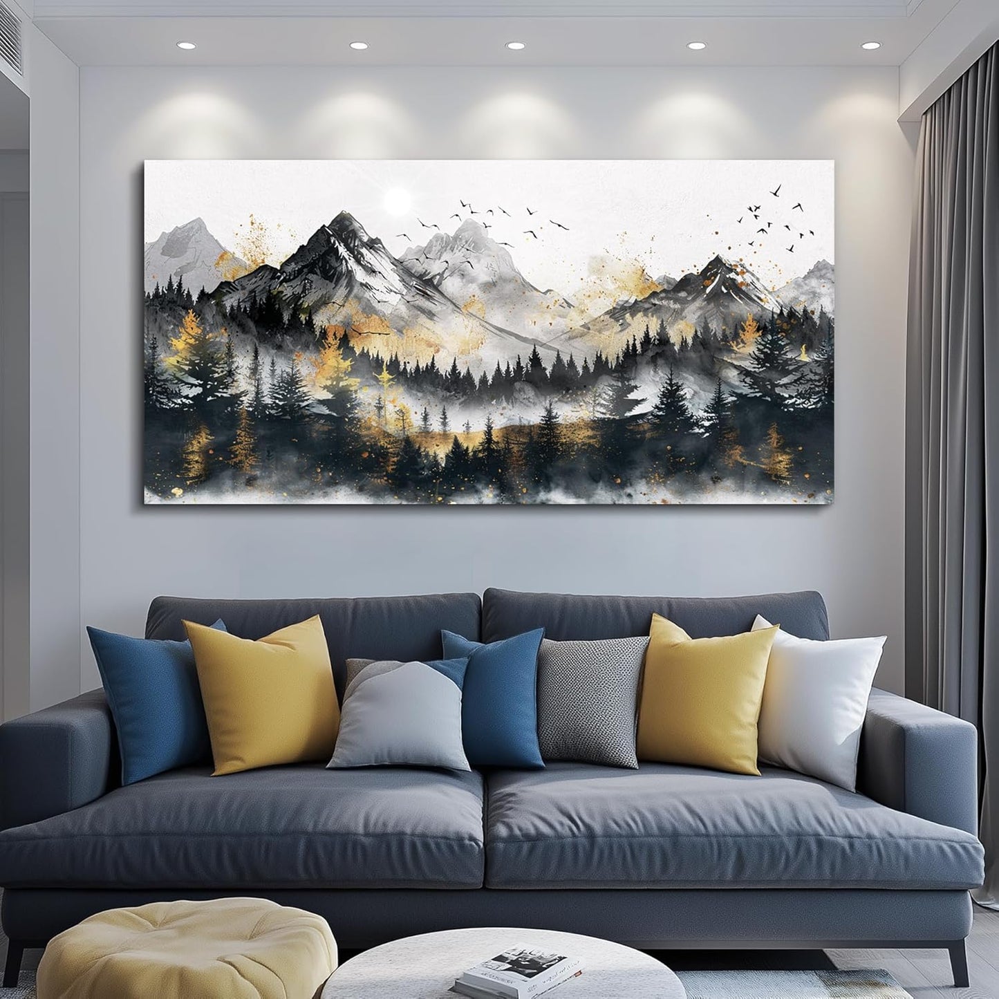 FUHAIHUA Large Wall Art For Living Room Canvas Wall Decor For Bedroom Forest Mountain Landscape Painting Office Mural Abstract Pictures Prints Artwork Aesthetic Family Room Decoration 24x48 In