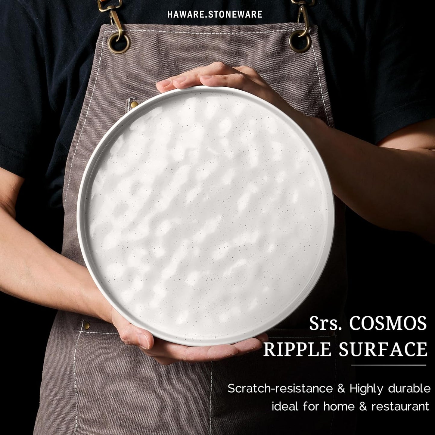 HaWare Dinnerware Sets, 16-Piece Plates and Bowls Set, Stoneware Dish Set for 4, Ceramic Dishware Set for Pasta Cereal, Chip and Scratch Resistant, Microwave and Dishwasher Safe, Speckled White