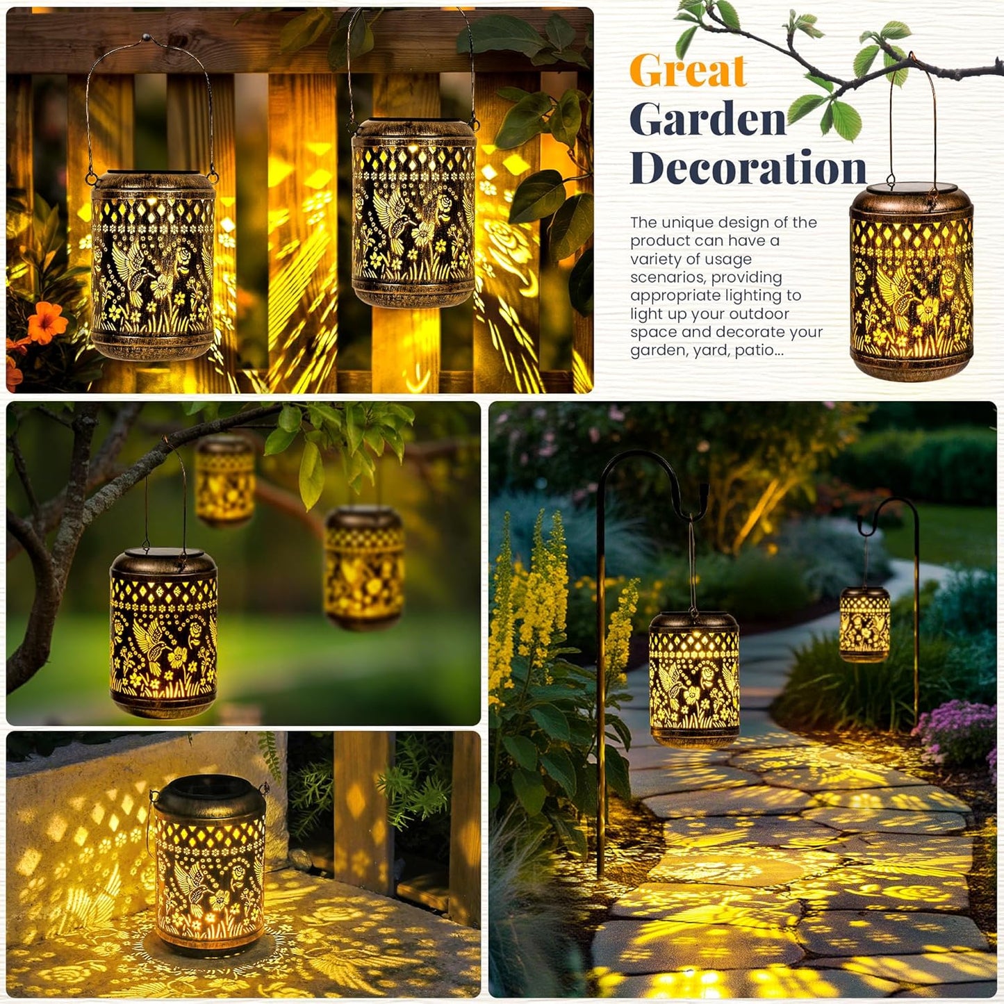 Hummingbird Gifts for Women Mom Solar Lanterns Outdoor Decor Metal Hanging Solar Lights Outside Decoration for Garden Yard Patio Porch