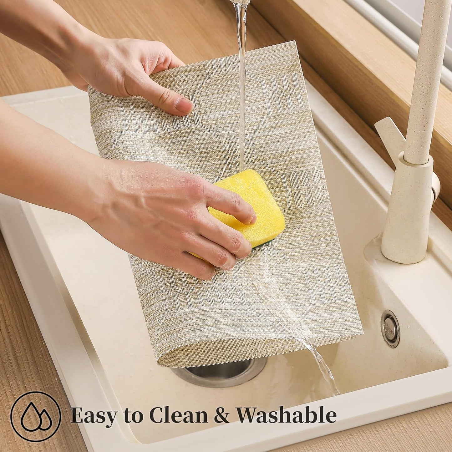 Leetaltree Wheat Placemats Set of 6 - Heat Resistant Non-Slip Place mats for Dining Table, Washable Durable PVC Vinyl Woven Table Mats(Wheat, 6)