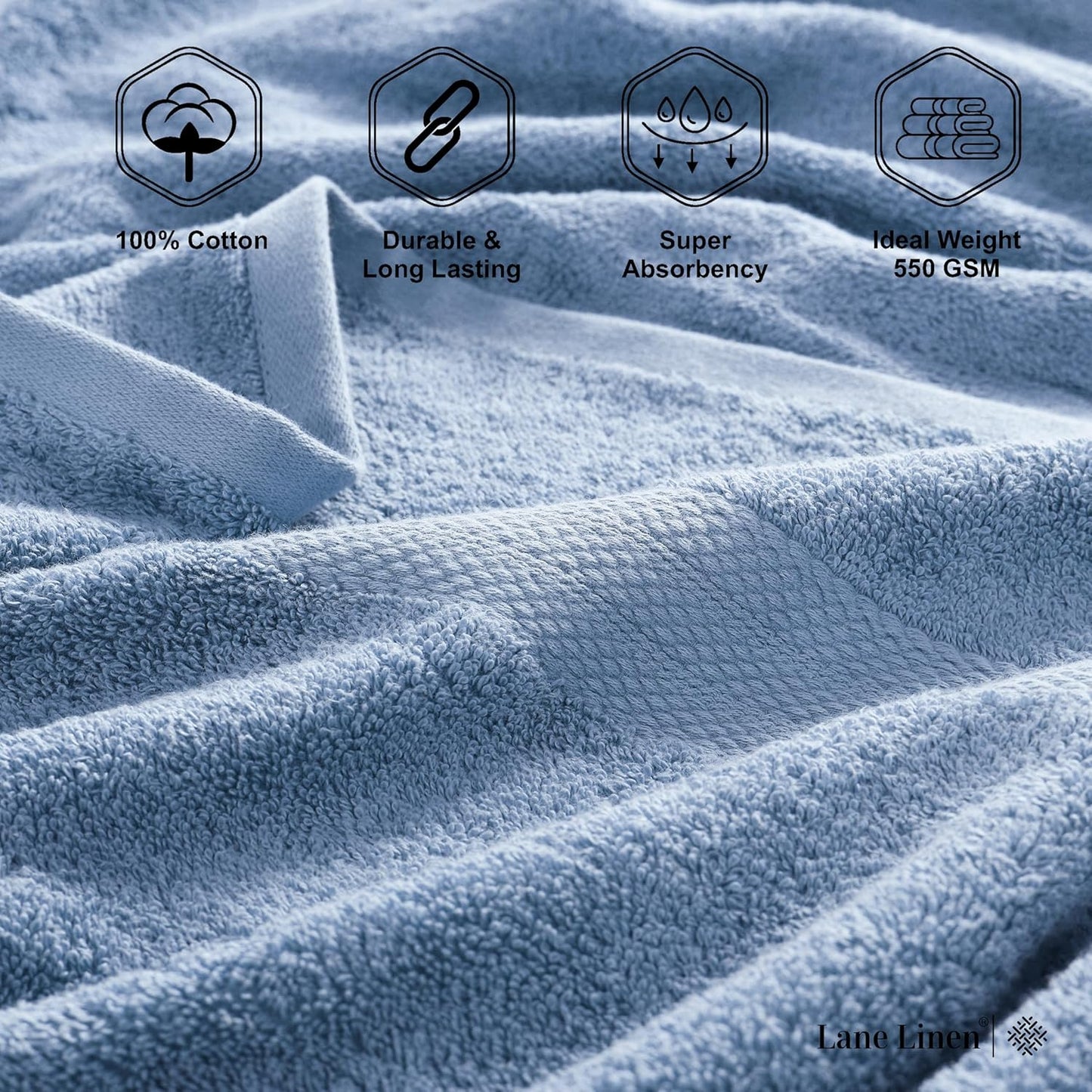 LANE LINEN 100% Cotton Premium Bathroom Towels Set - 16 Pieces - Ring Spun, Quick Dry, Super Soft & Highly Absorbent - 4 Bath, 8 Washcloths, 4 Hand Towels for Bathroom - Pre Shrunk - Cerulean Blue
