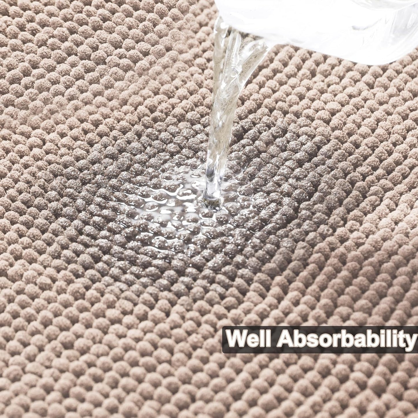 Urvoix Bathroom Rugs Sets 3 Piece, Non-Slip Chenille Bath Rug - Ultra Soft, Washable, Super Absorbent Bath Mat for Bathroom, Toilet and Tub (Cream)