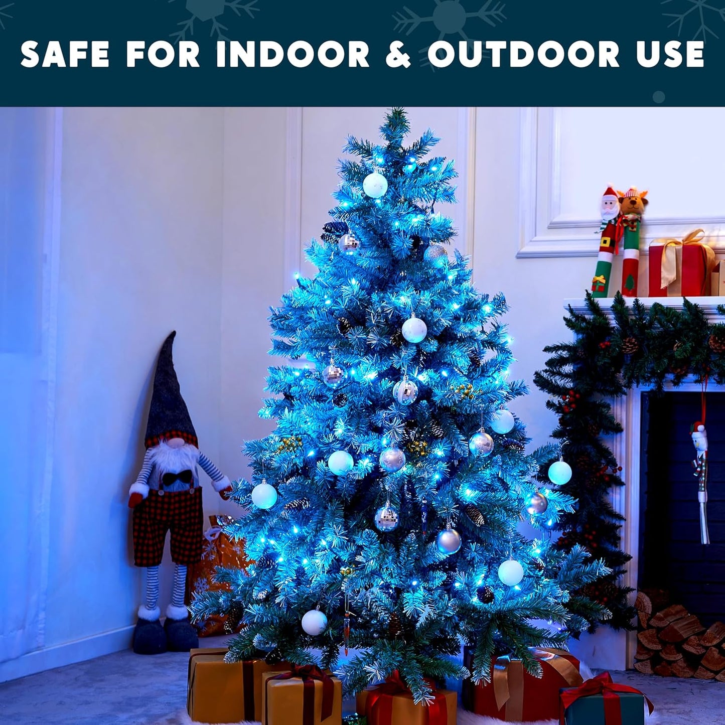 Joiedomi Blue Christmas String Lights,200(2x100) 44.6FT Christmas Fairy Tree Lights Plug in for Indoor Outdoor Xmas Decorations Patio Holiday Theme Party Yard House,Green Wire