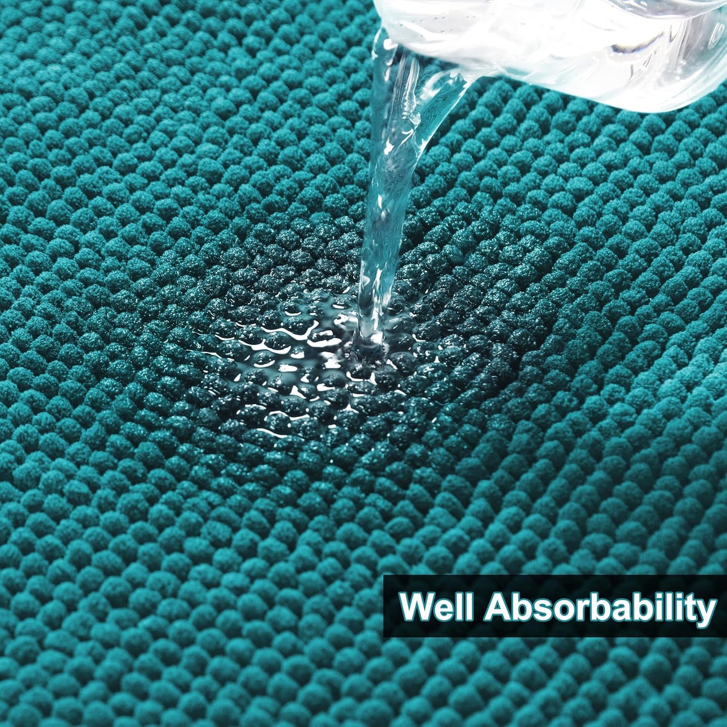 Urvoix Bathroom Rugs Sets 3 Piece, Chenille Bathroom Rug Non-Slip Bath Rug, Ultra Soft, Washable, Super Absorbent Bath Mats for Bathroom, Toilet and Tub (Teal Blue)