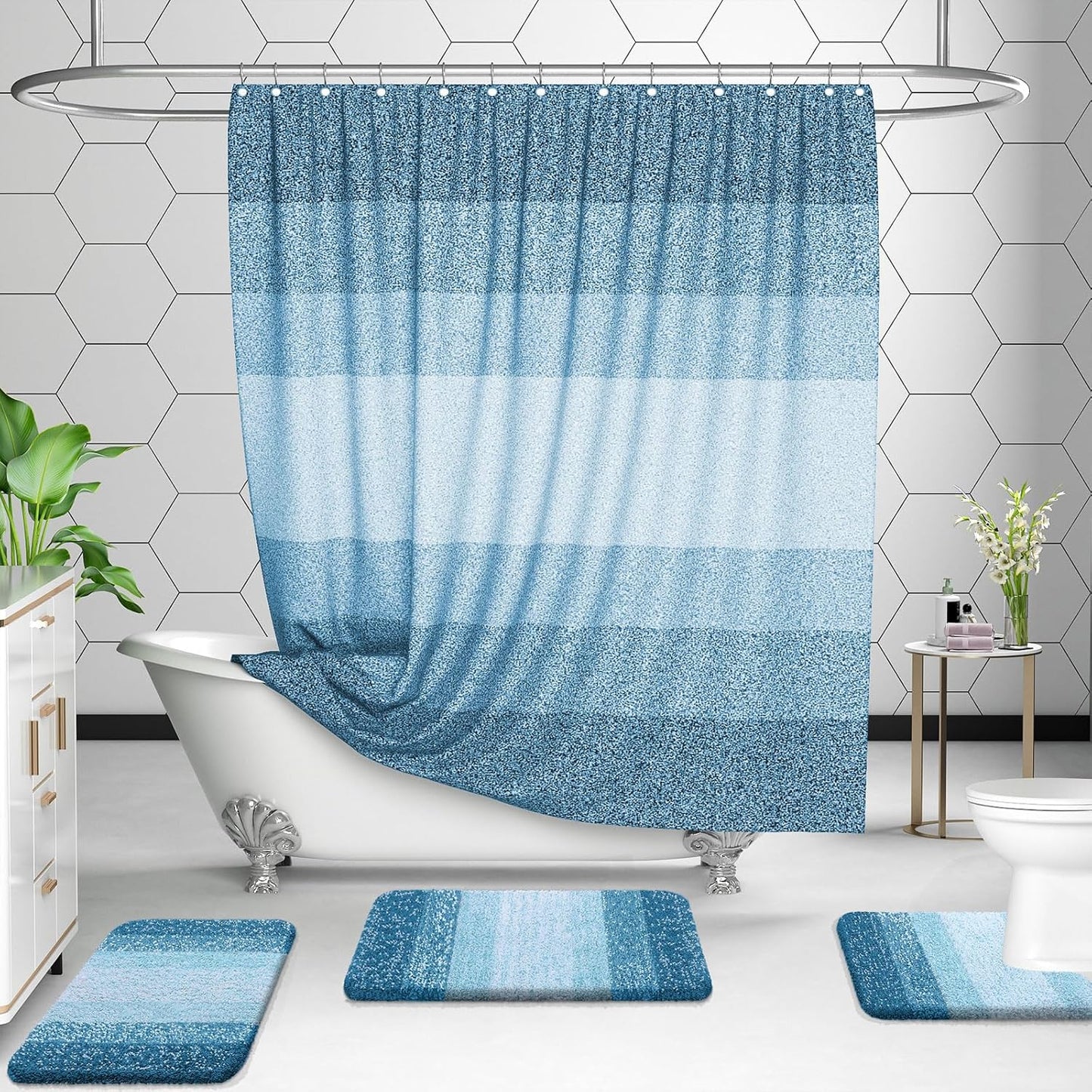 OLANLY Bathroom Rug Set 2 Piece, Soft Absorbent Microfiber Bath Rug Set, Non-Slip, Machine Wash Dry, Plush Shaggy Bath Mats for Bathroom (47"x20"+24"x16", Peacock Blue)