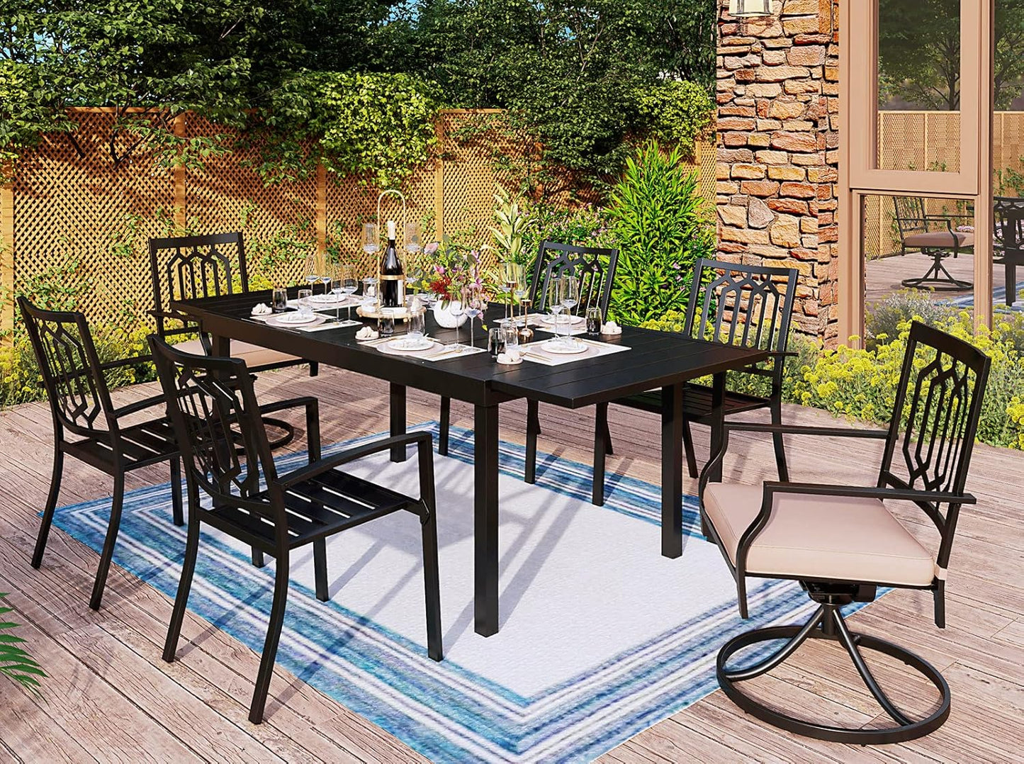 MFSTUDIO Patio Table and Chairs Set of 6, Patio Dining Set for 6 with Expandable Table, Metal Outdoor Dining Set for for Deck Backyard Poolside Garden